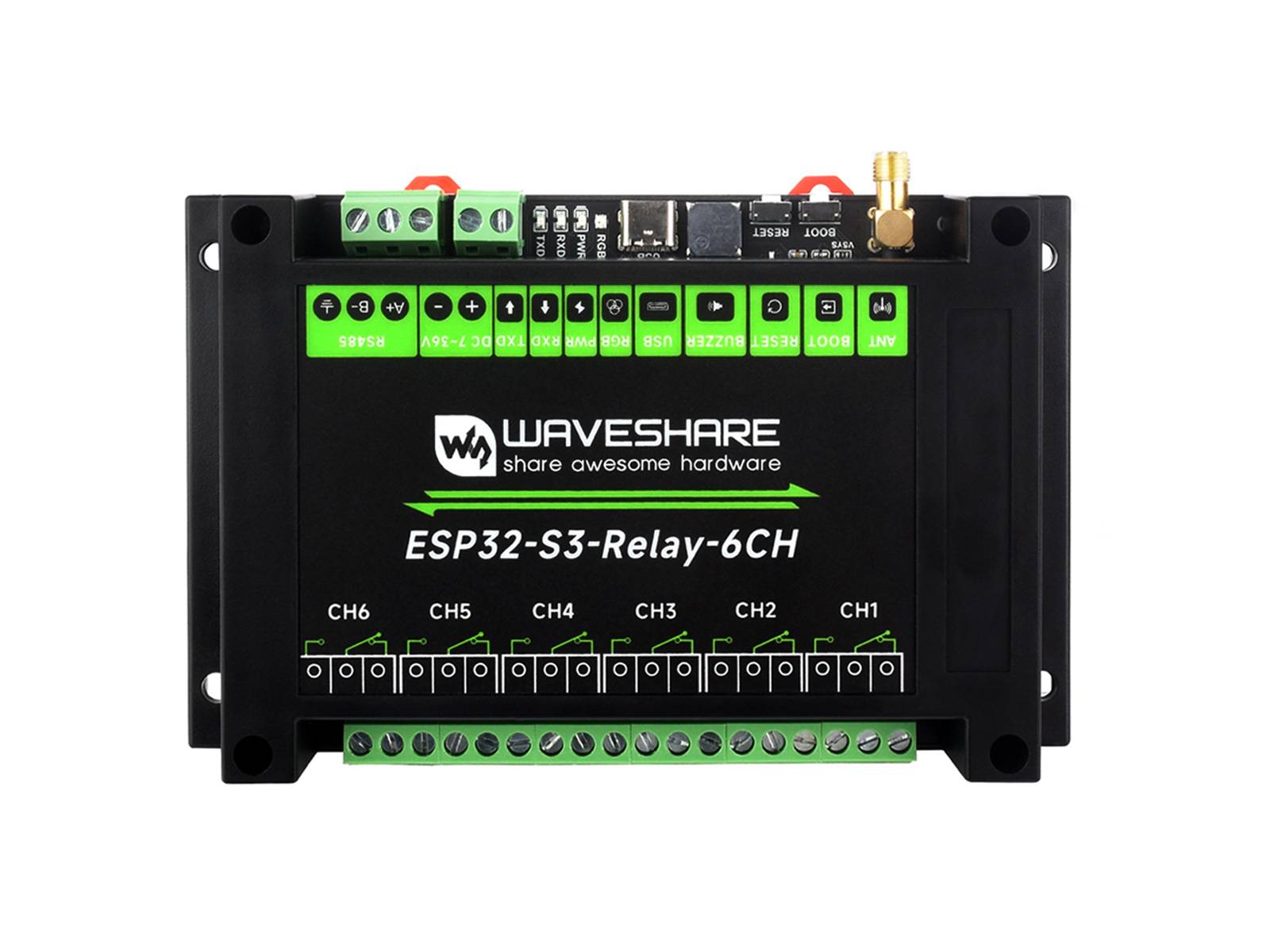 WaveShare Industrial 6CH ESP32-S3 WiFi Relay Module Support WiFi Bluetooth RS485