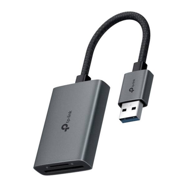 TP-Link USB-Adapter mit einem geflochtenen USB-Kabel, abgebildet auf weißem Hintergrund.