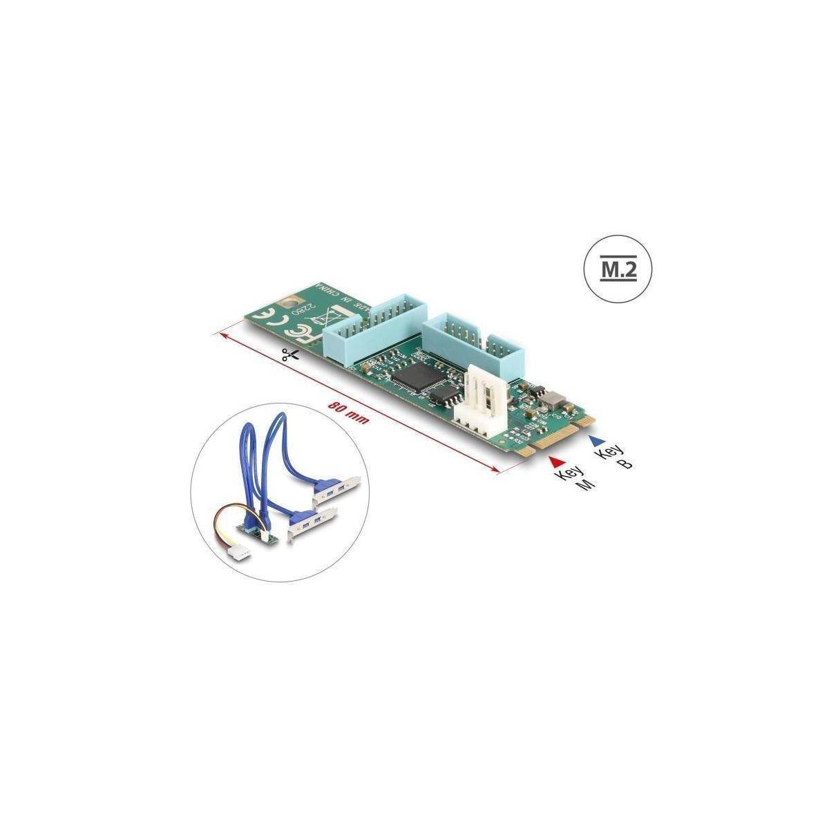 61066 - Konverter M.2 Key BM Stecker zu 4 x USB 5 Gbps Typ-A Buchse mit 50 cm Kab