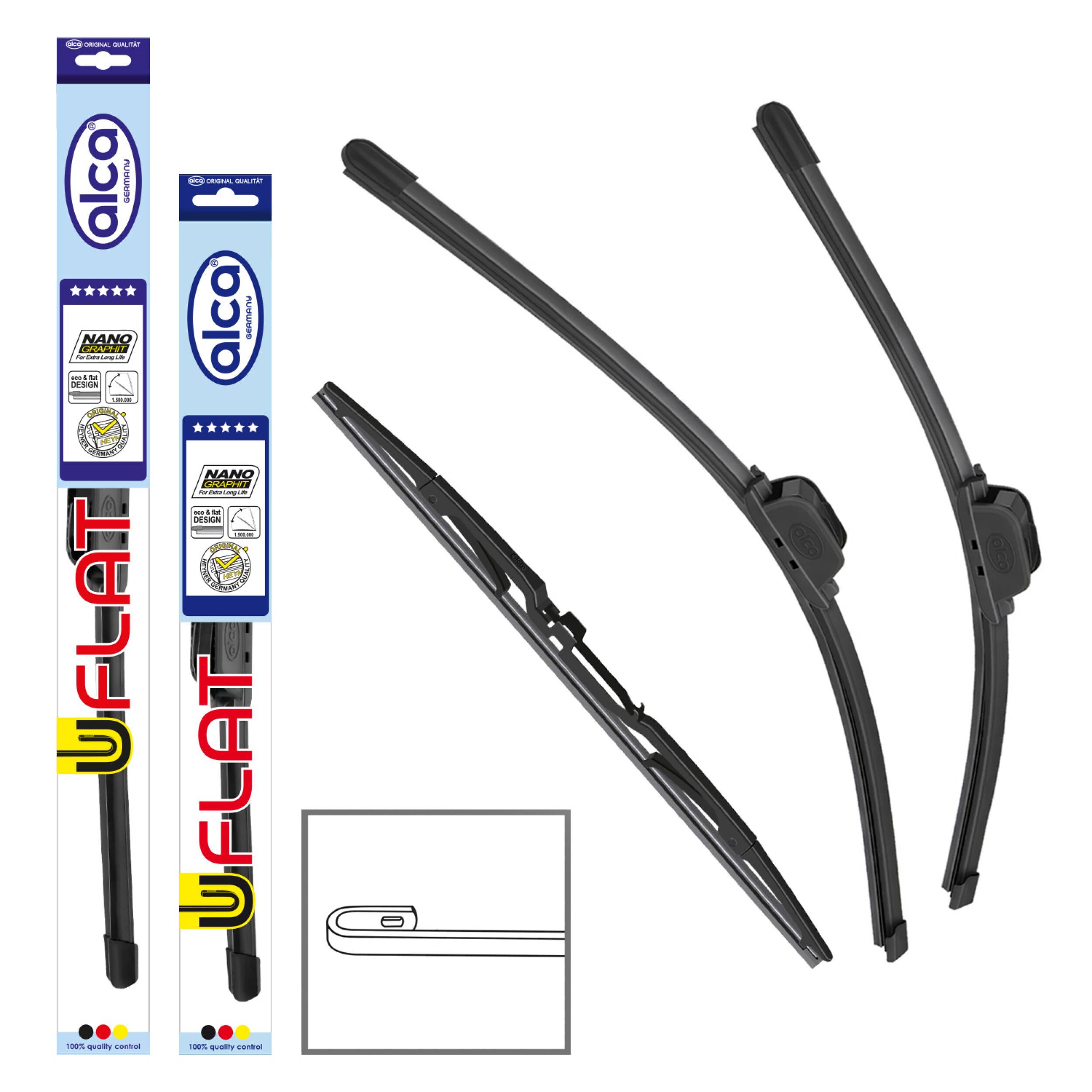 alca® Scheibenwischer Set mit Heckwischer passend für SKODA FELICIA Combi (10.1994 - 06.2001) U-FLAT Flachbalkenwischer