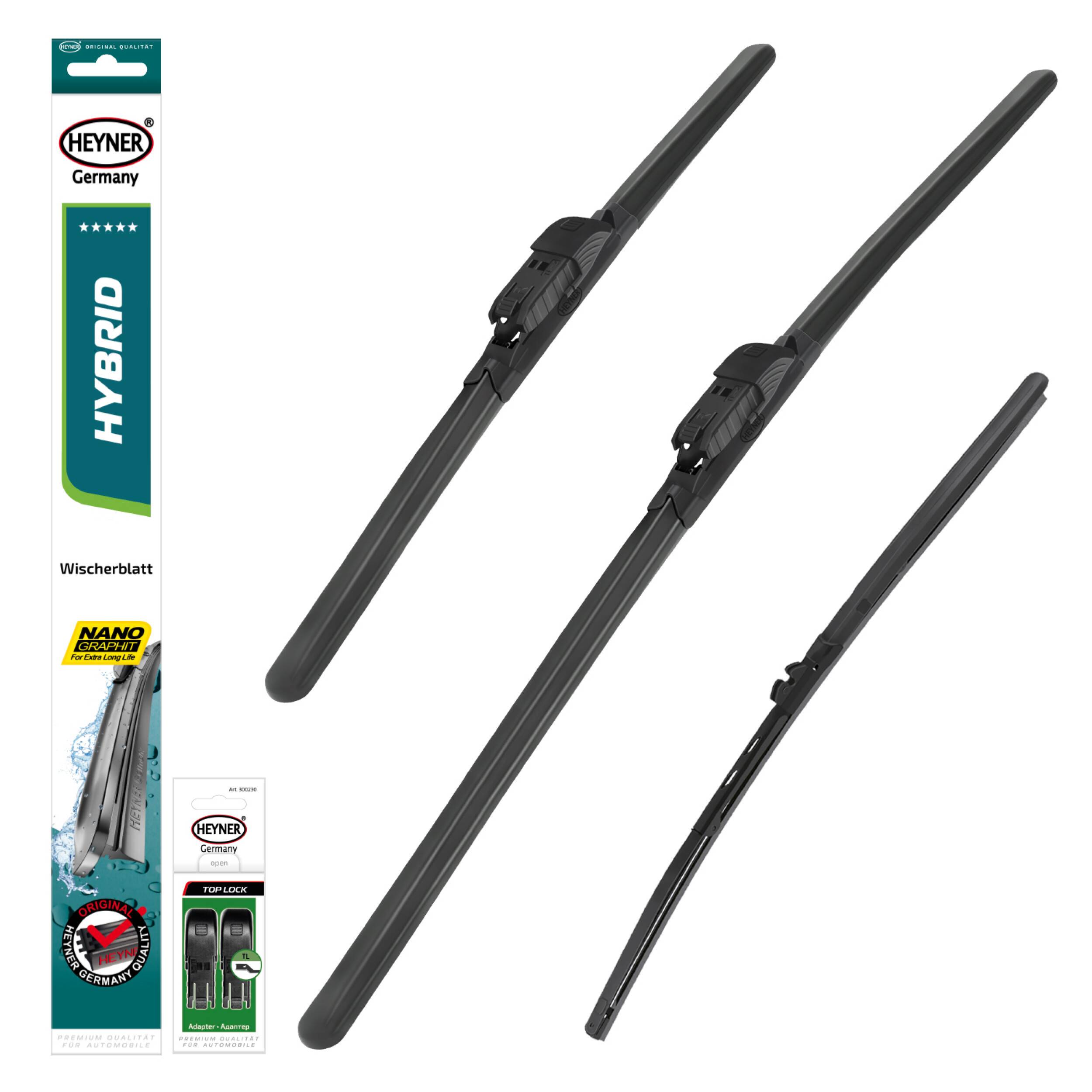 HEYNER® Scheibenwischer Set mit Heckscheibenwischer passend für FORD PUMA (09.2019 - 03.2025) HYBRID Flachbalkenwischer