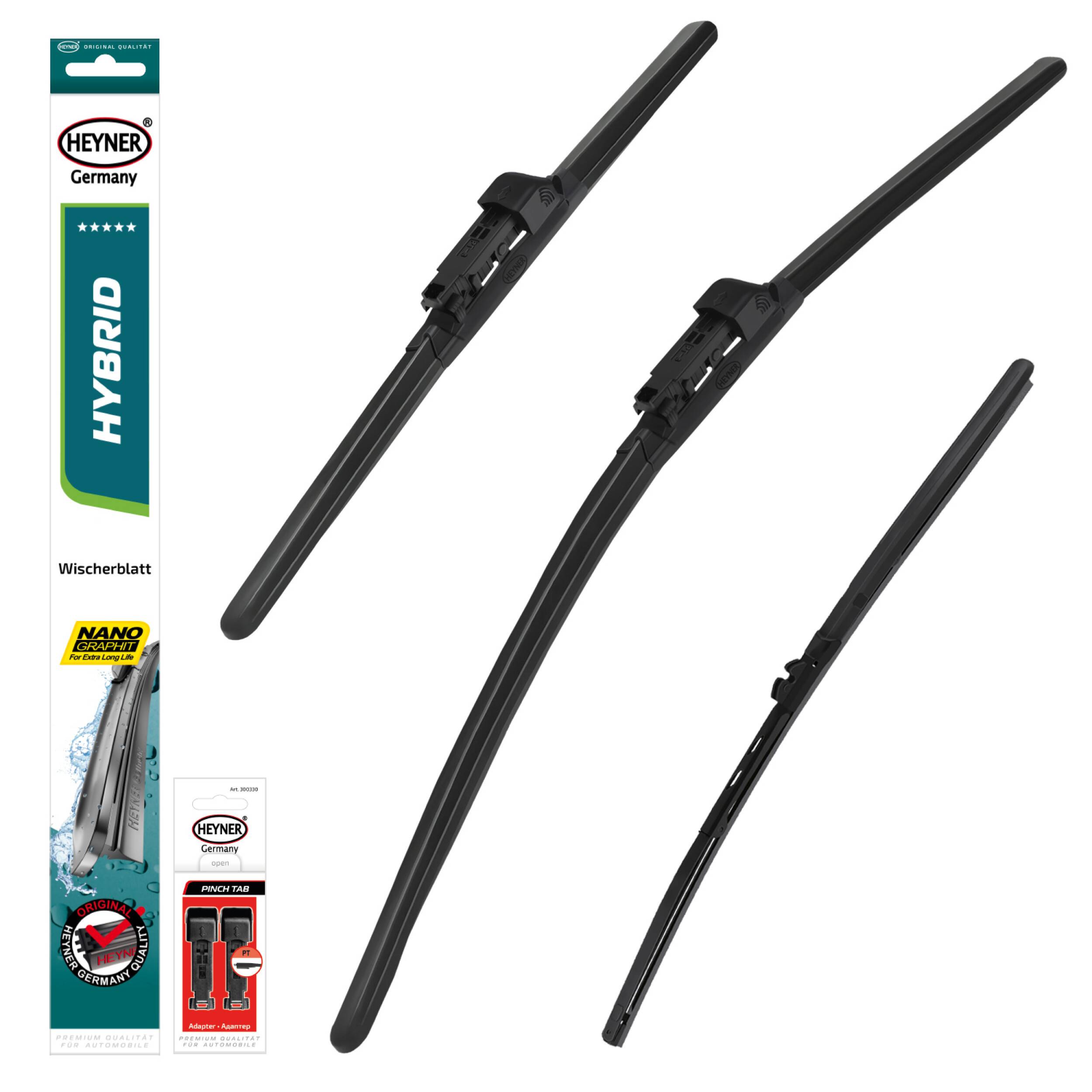 HEYNER® Scheibenwischer Set mit Heckwischer passend für VW CRAFTER (04.2006 - 12.2016) HYBRID Flachbalkenwischer