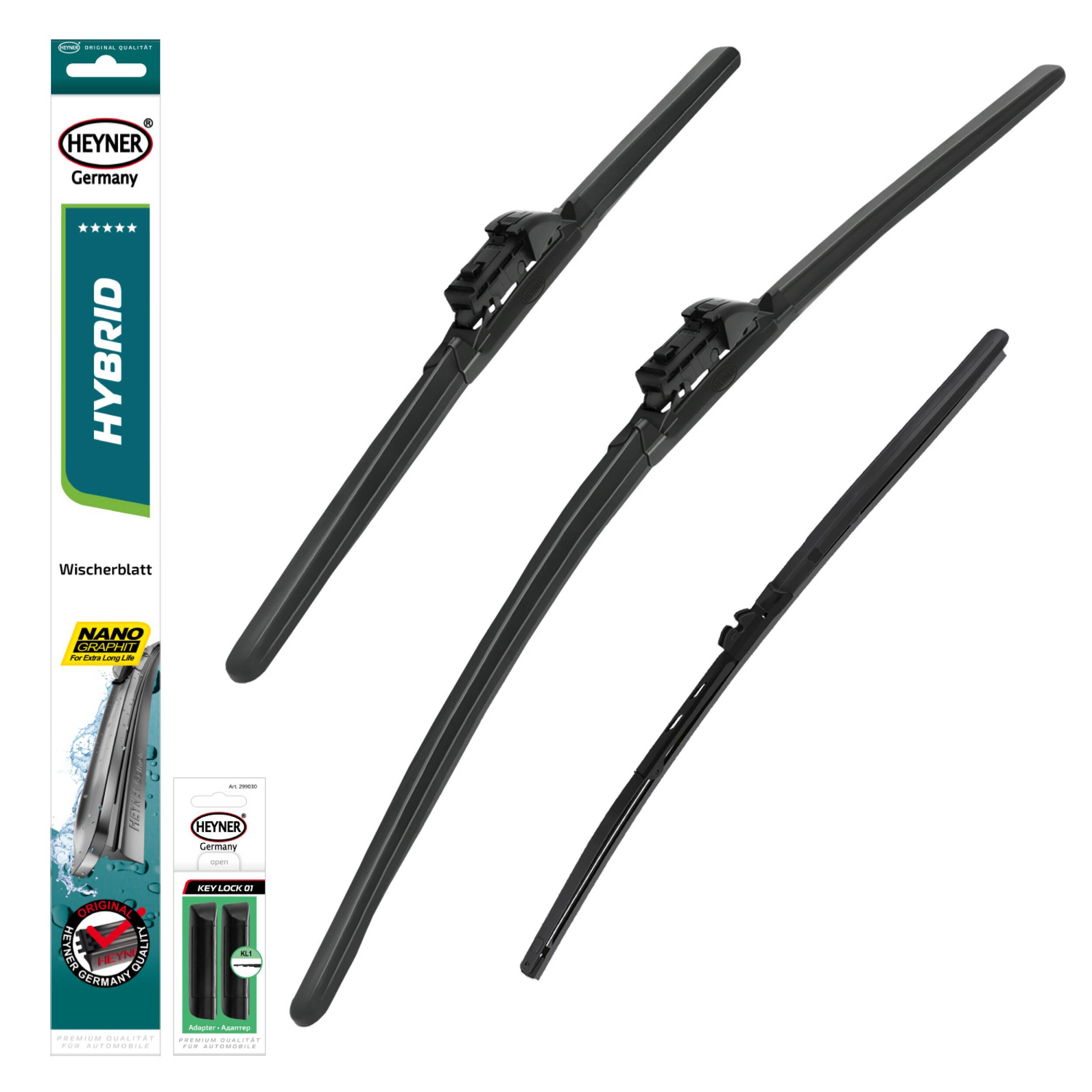 HEYNER® Scheibenwischer Set mit Heckwischer passend für AUDI A3 Allstreet (07.2022 - 07.2025) HYBRID Flachbalkenwischer