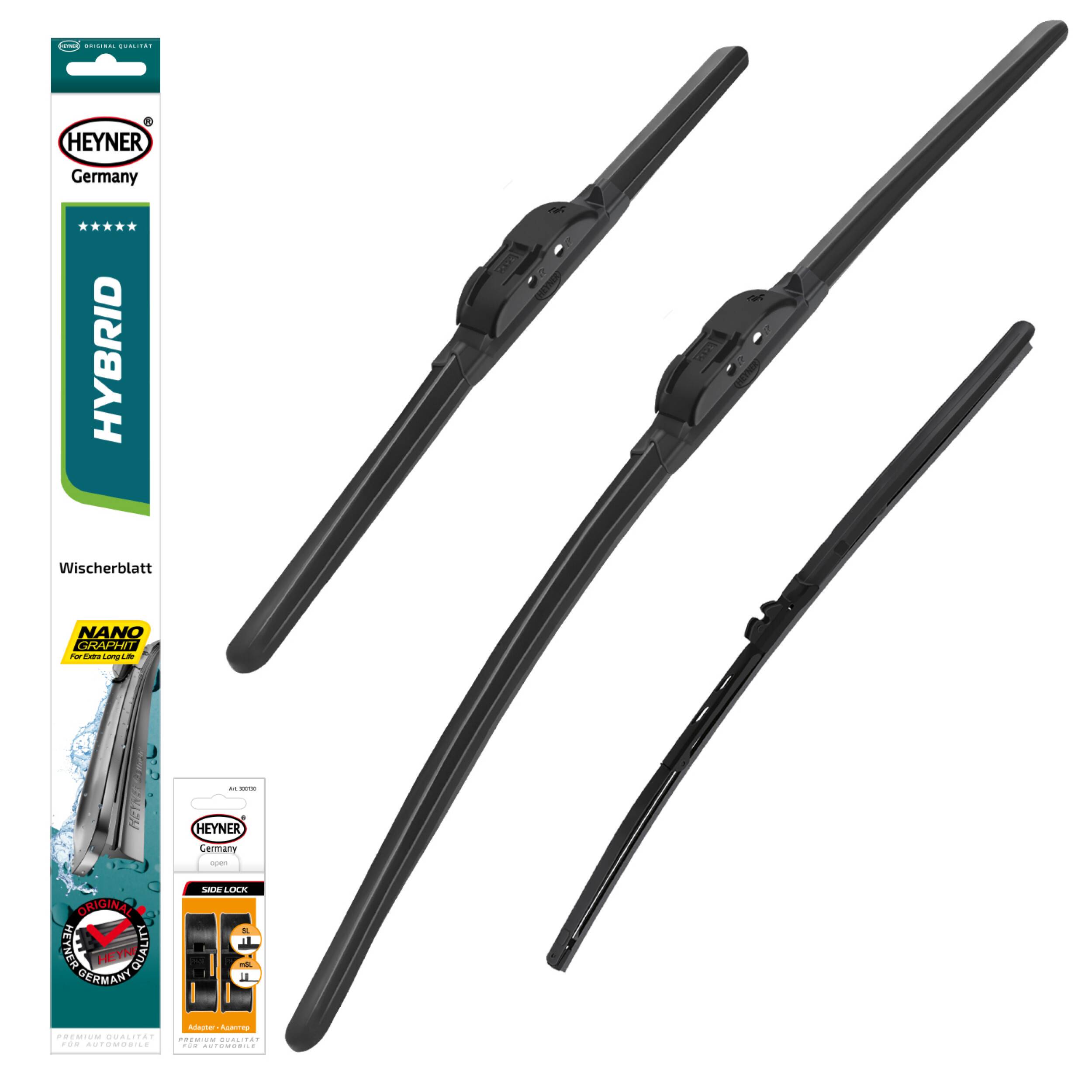 HEYNER® Scheibenwischer Set mit Heckwischer passend für VW TRANSPORTER T5 (06.2003 - 11.2009) HYBRID Flachbalkenwischer
