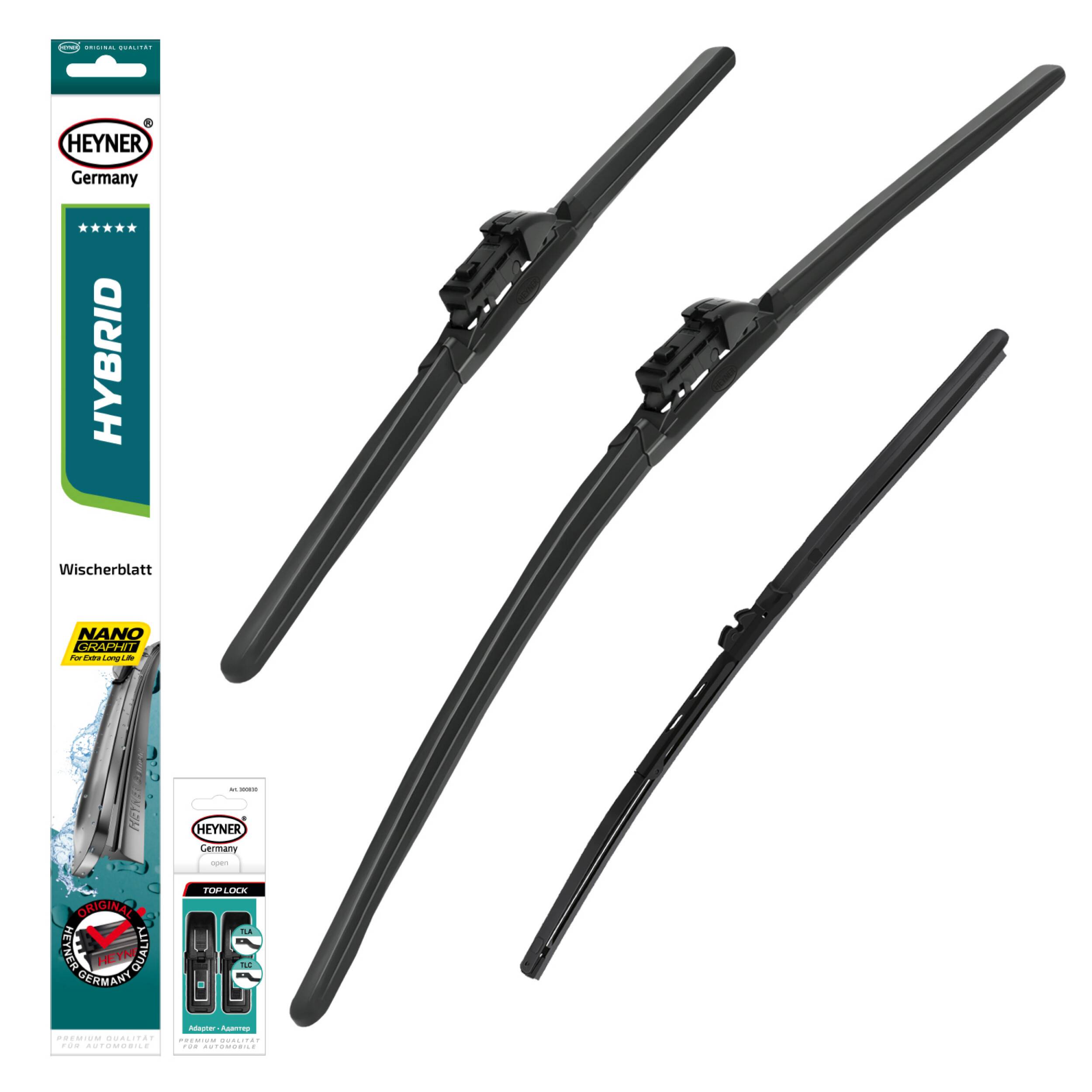 HEYNER® Scheibenwischer Set mit Heckscheibenwischer passend für BMW X3 (11.2017 - 03.2025) HYBRID Flachbalkenwischer