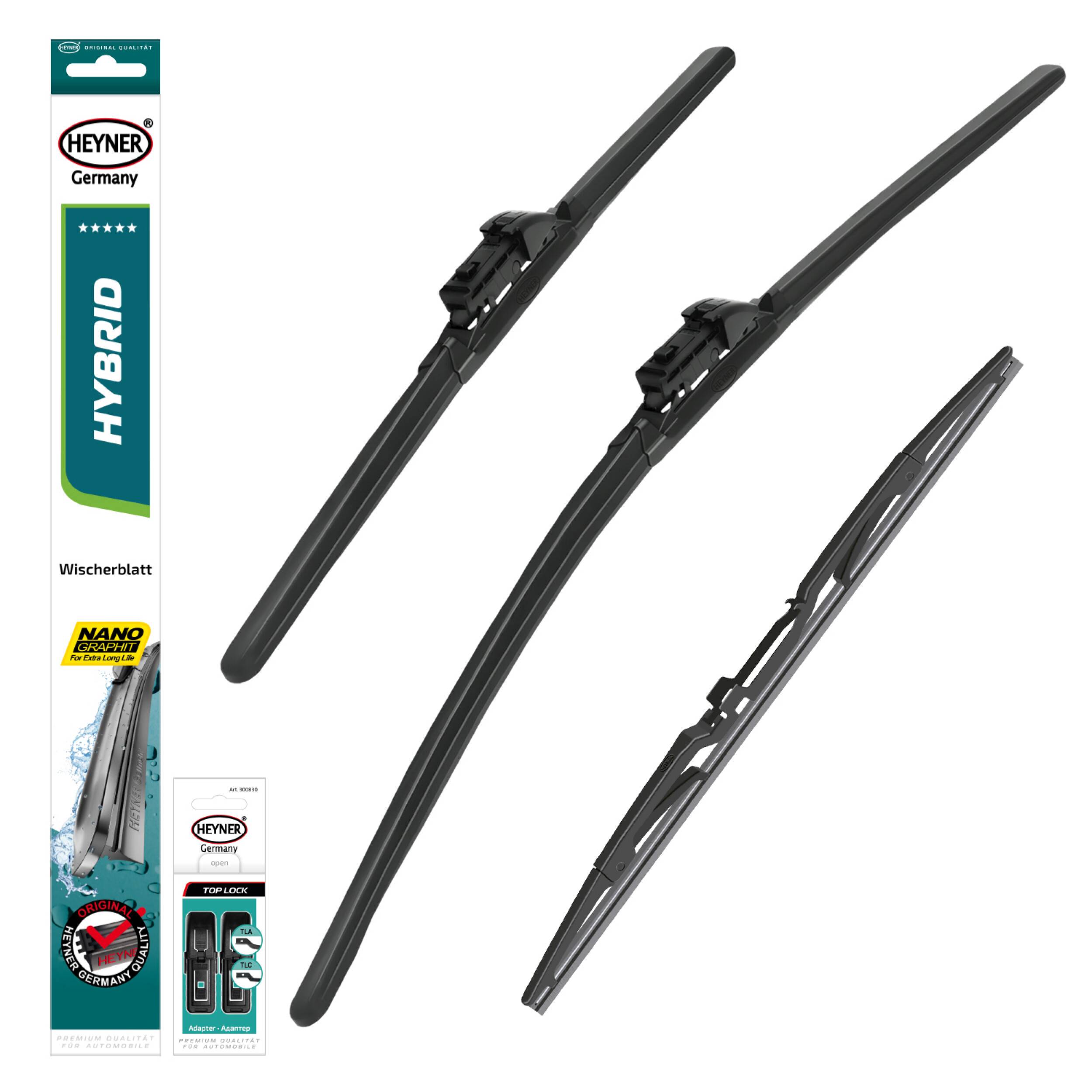 HEYNER® Scheibenwischer Set mit Heckscheibenwischer passend für MAZDA CX-9 (06.2016 - 03.2025) HYBRID Flachbalkenwischer