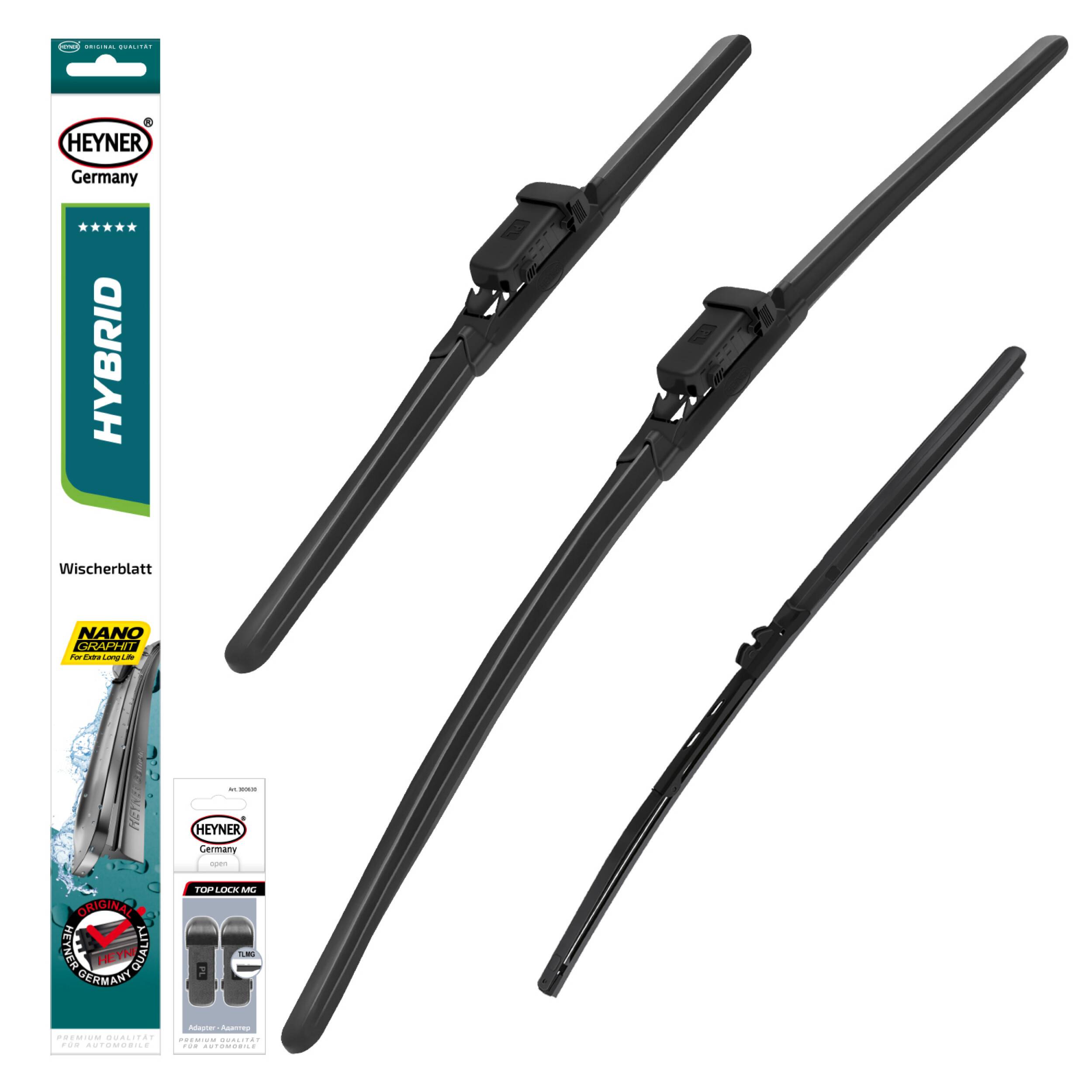 HEYNER® Scheibenwischer Set mit Heckscheibenwischer passend für MAXUS MIFA 9 (11.2021 - 03.2025) HYBRID