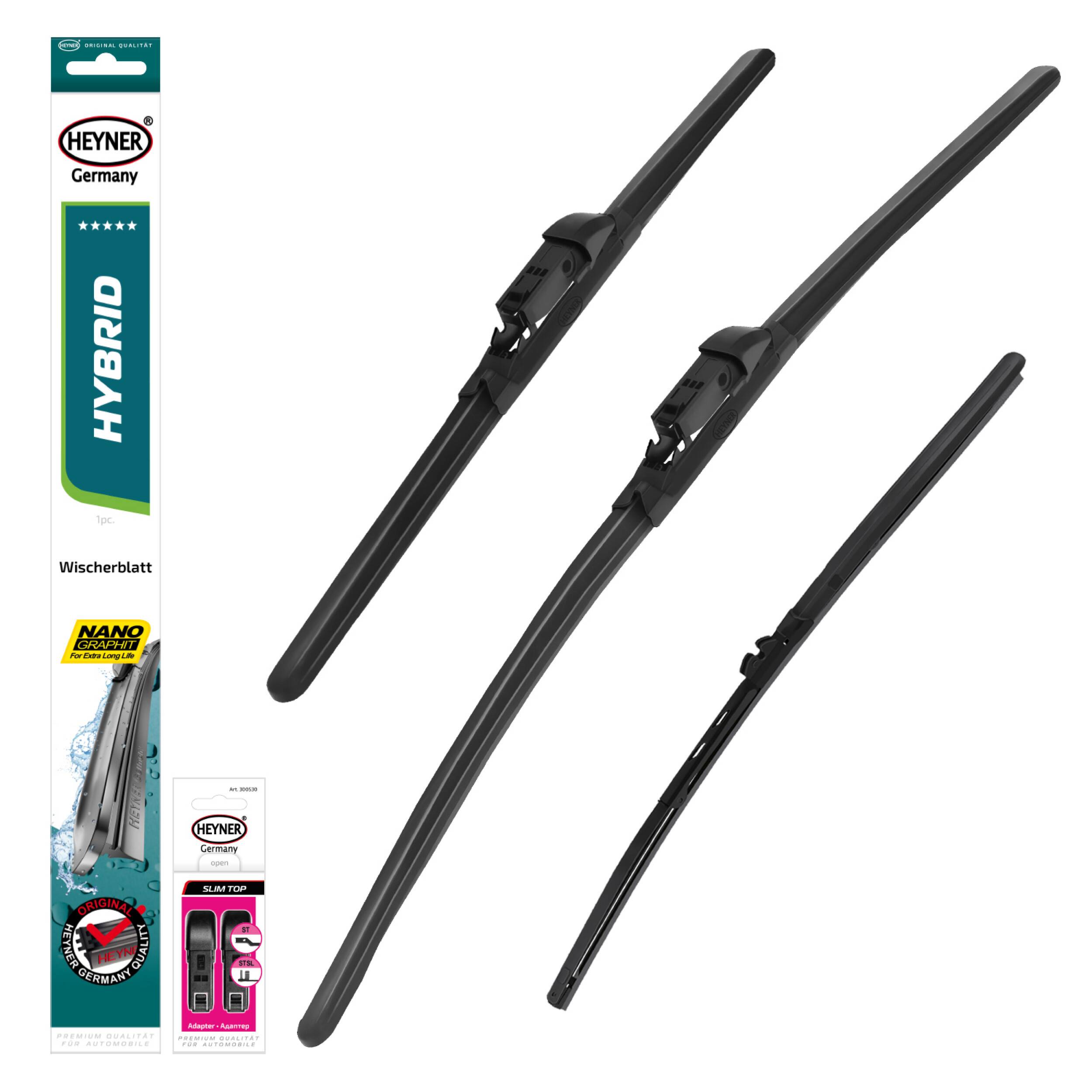 HEYNER® Scheibenwischer Set mit Heckwischer passend für BMW 5 Touring (09.2010 - 02.2017) HYBRID Flachbalkenwischer