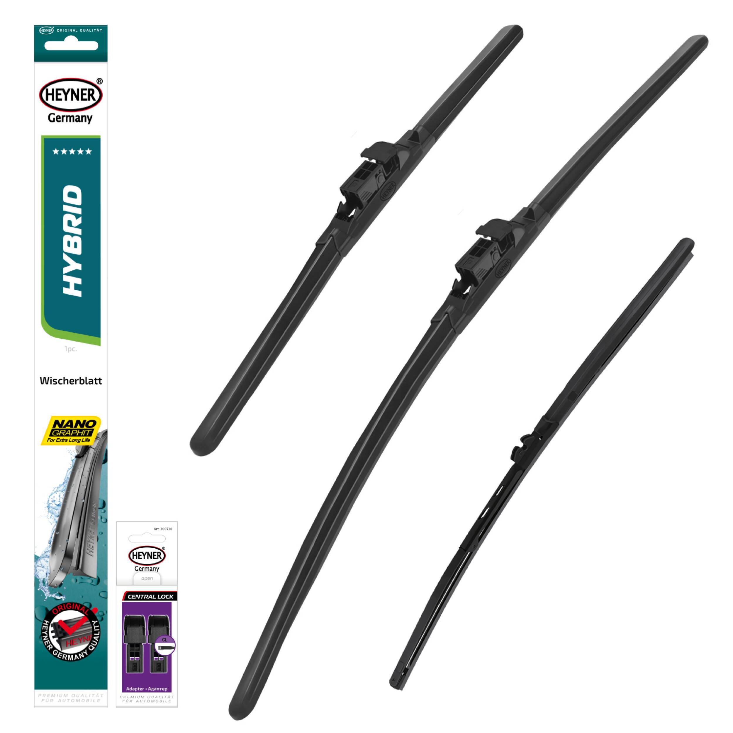 HEYNER® Scheibenwischer Set mit Heckwischer passend für SEAT EXEO ST (06.2009 - 06.2013) HYBRID Flachbalkenwischer