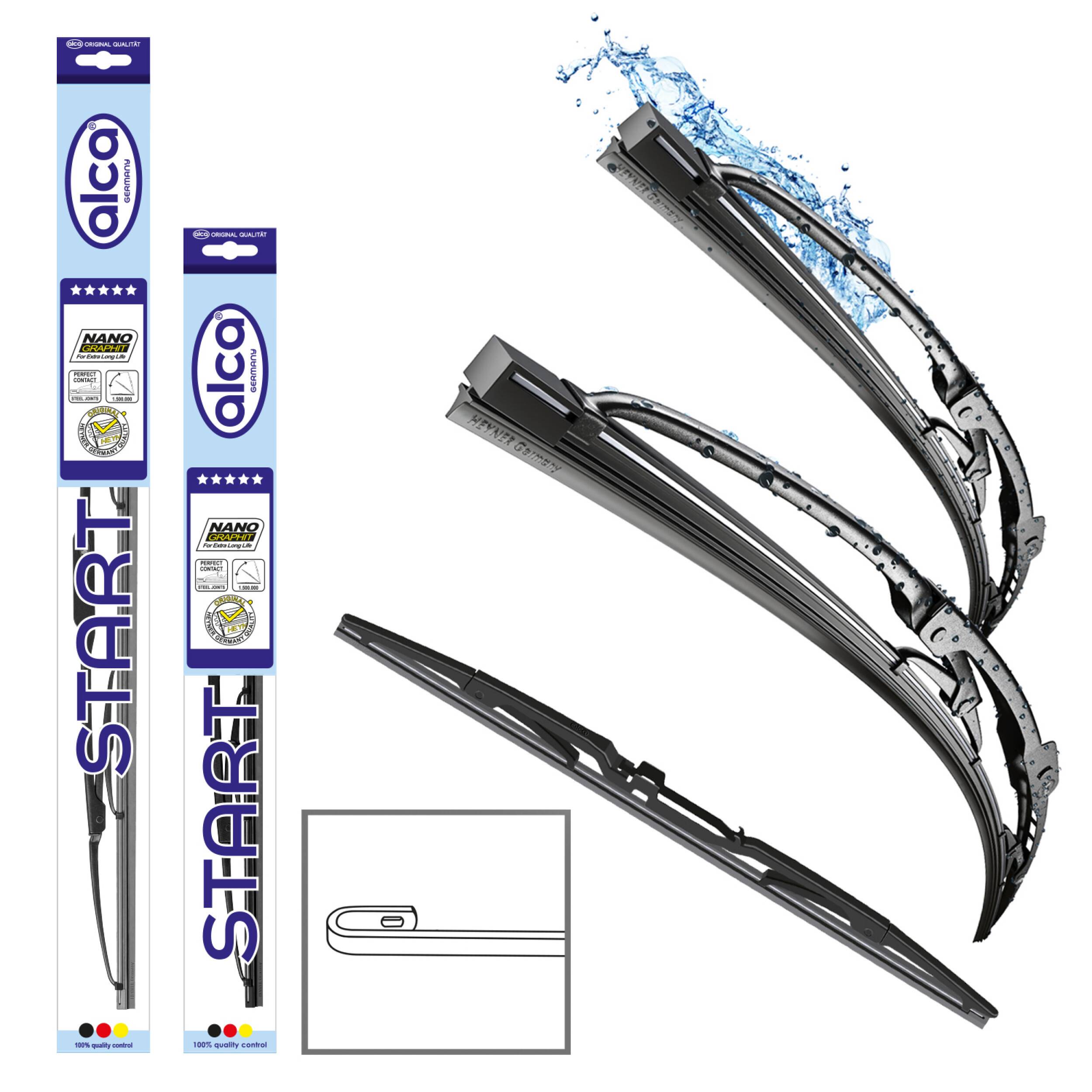 alca® Scheibenwischer Set mit Heckscheibenwischer passend für DAEWOO MUSSO (01.1999 - 12.2000) START Gelenkwischer,