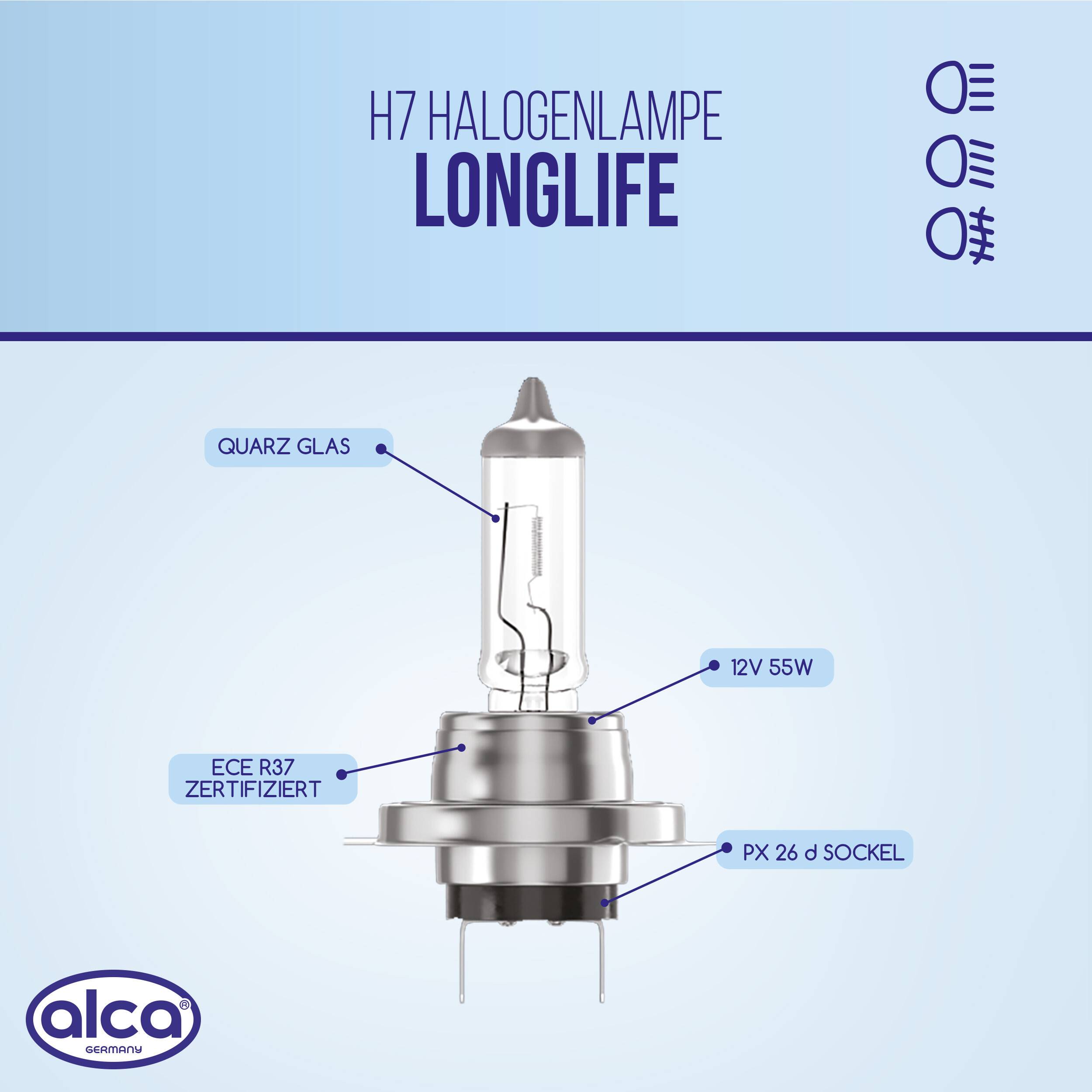 alca® Halogenlampe H7 Fahrzeuglampe Glühbirne Auto Leuchtmittel 12V 55W Sockel: Px26d