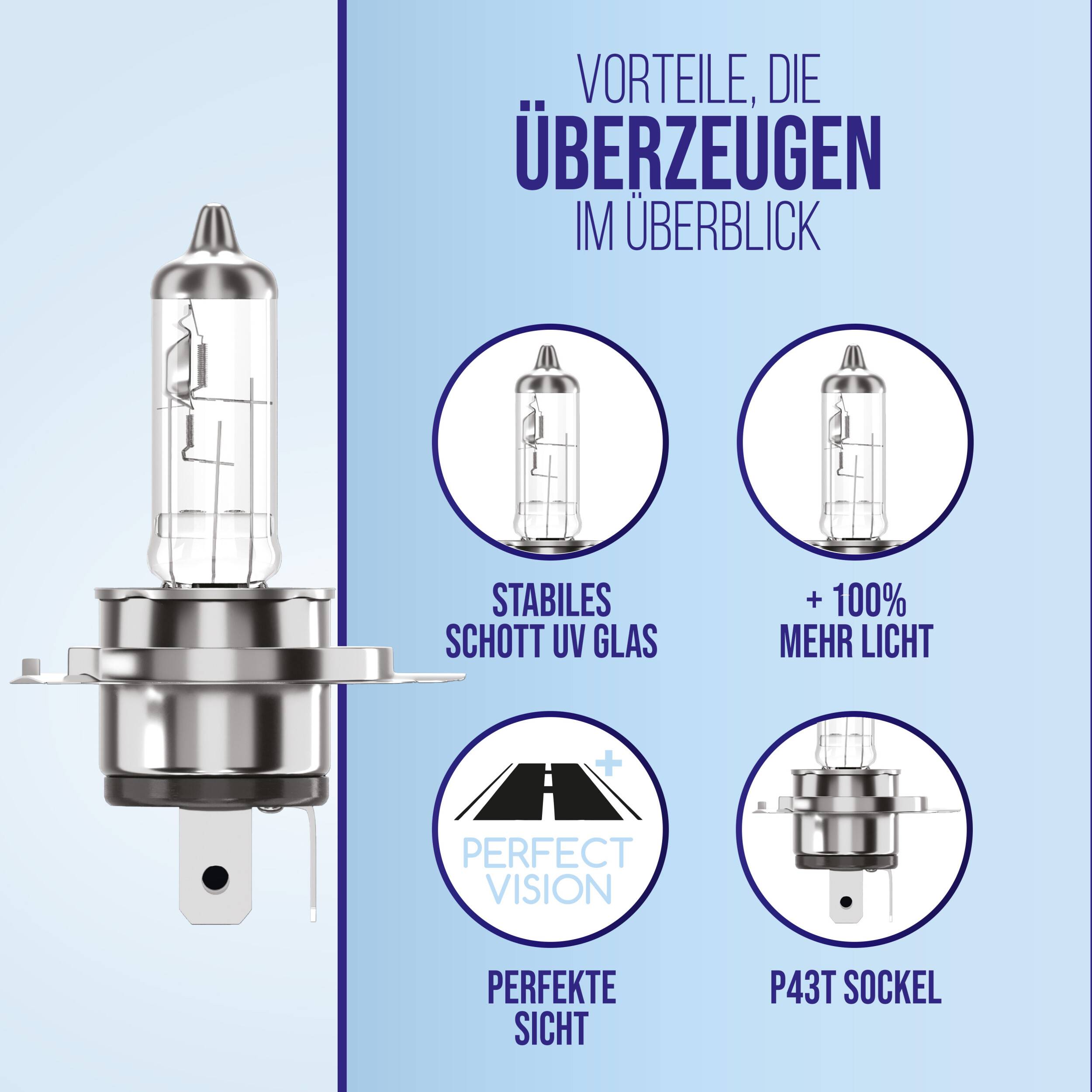alca® Halogenlampe H4 100% mehr Licht Glühbirne Fahrzeuglampe Auto Leuchtmittel 12V 60W Sockel: P43t 2 Stück