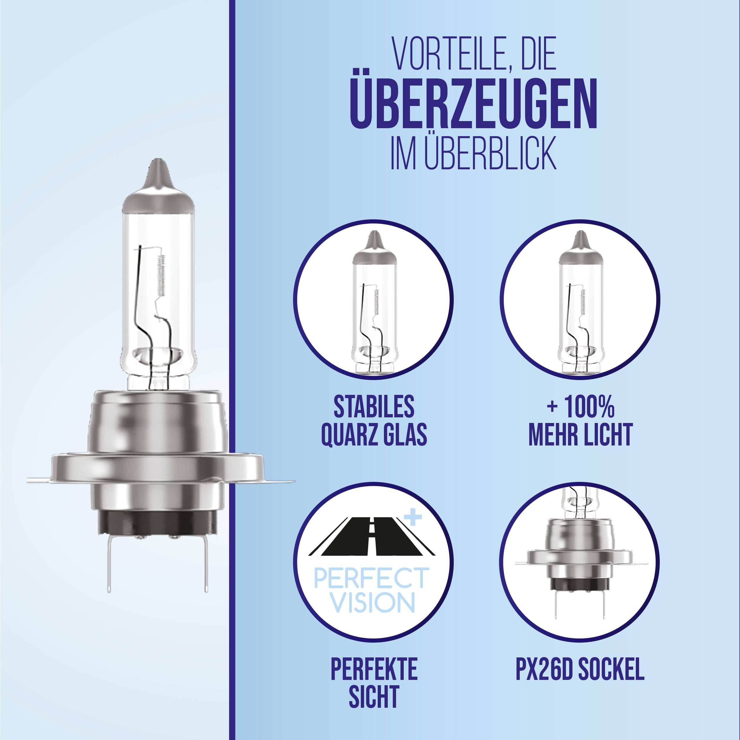 alca® Halogenlampe H7 100% mehr Licht Glühbirne Fahrzeuglampe Auto Leuchtmittel 12V 55W Sockel: Px26d 2 Stück