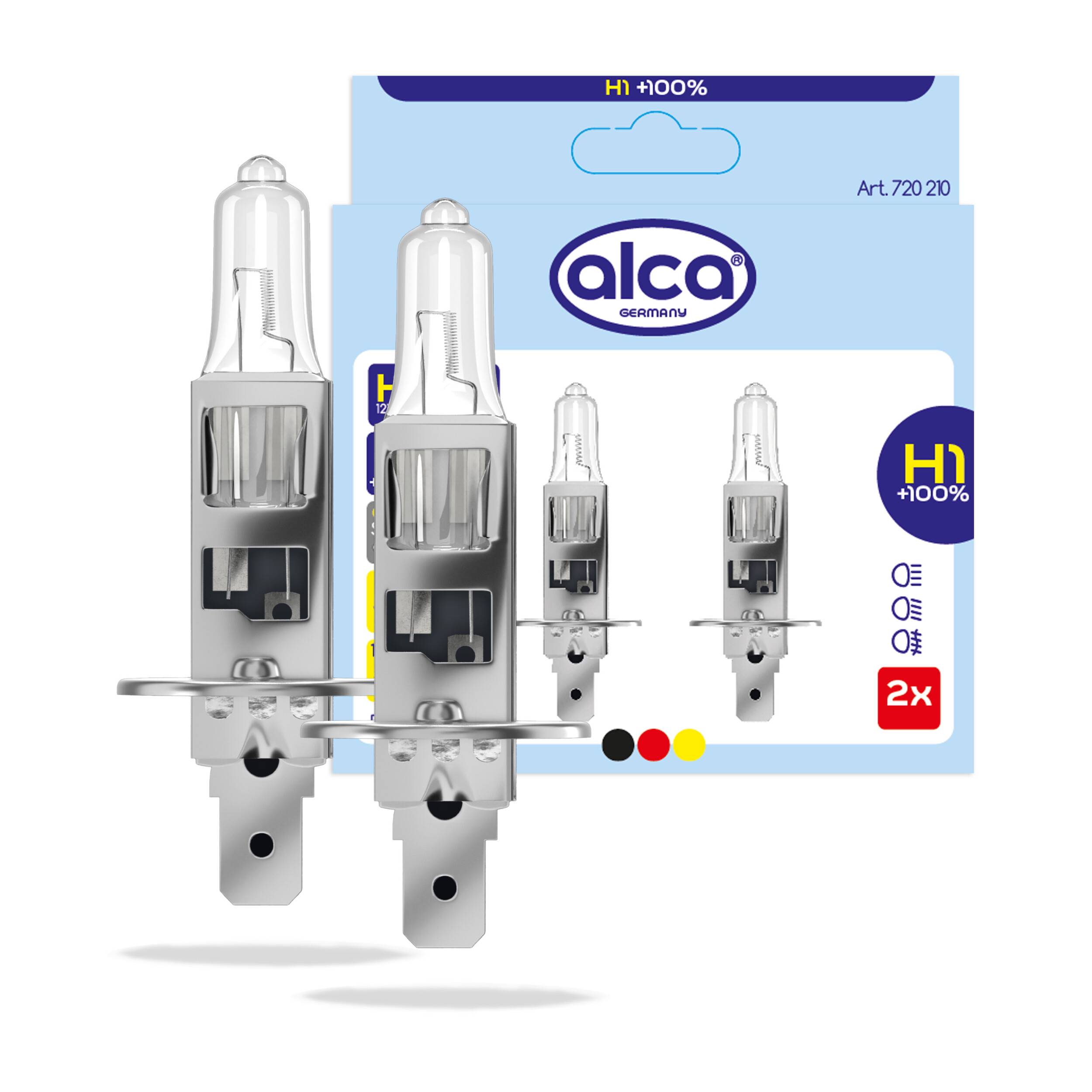 alca® Halogenlampe H1 100% mehr Licht Glühbirne Fahrzeuglampe Auto Leuchtmittel 12V 55W Sockel: P14.5s 2 Stück