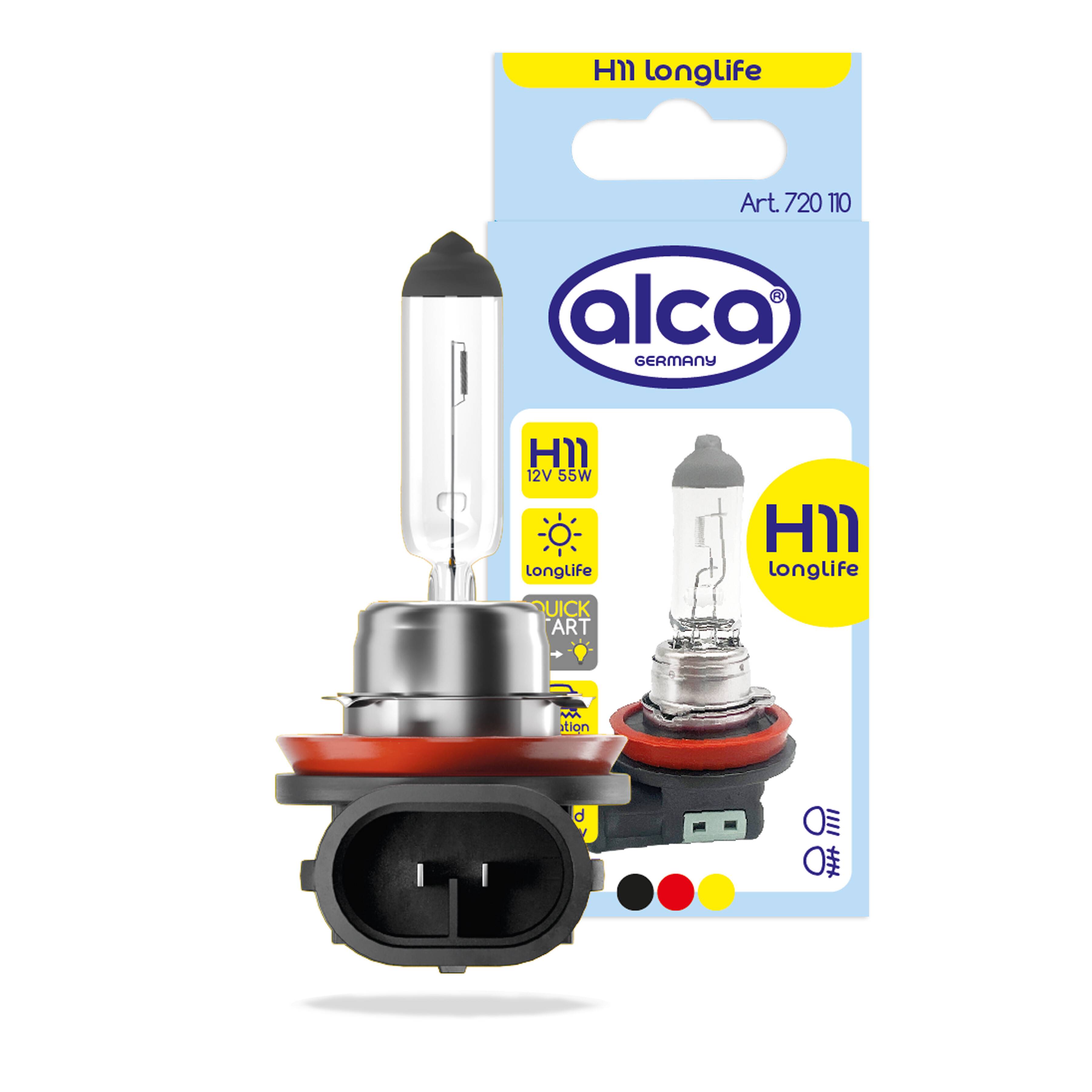 alca® Halogenlampe H11, 12V 55W, Sockel PGJ19-2 Leuchtmittel für Scheinwerfer, Fahrzeug-Lampe