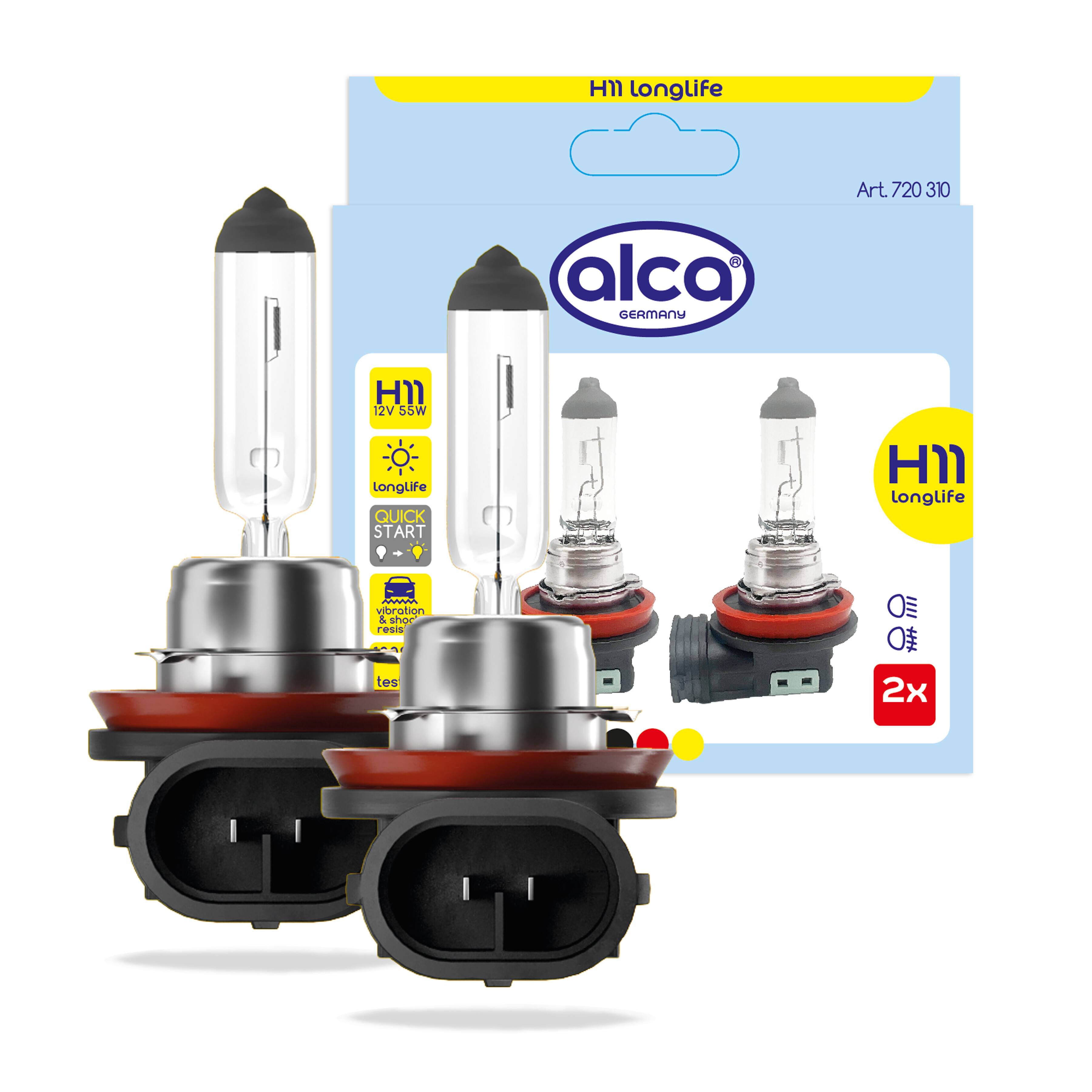 alca® Halogenlampe H11 Fahrzeuglampe Glühbirne Auto Leuchtmittel 12V 55W Sockel: PGJ19-2 2 Stück