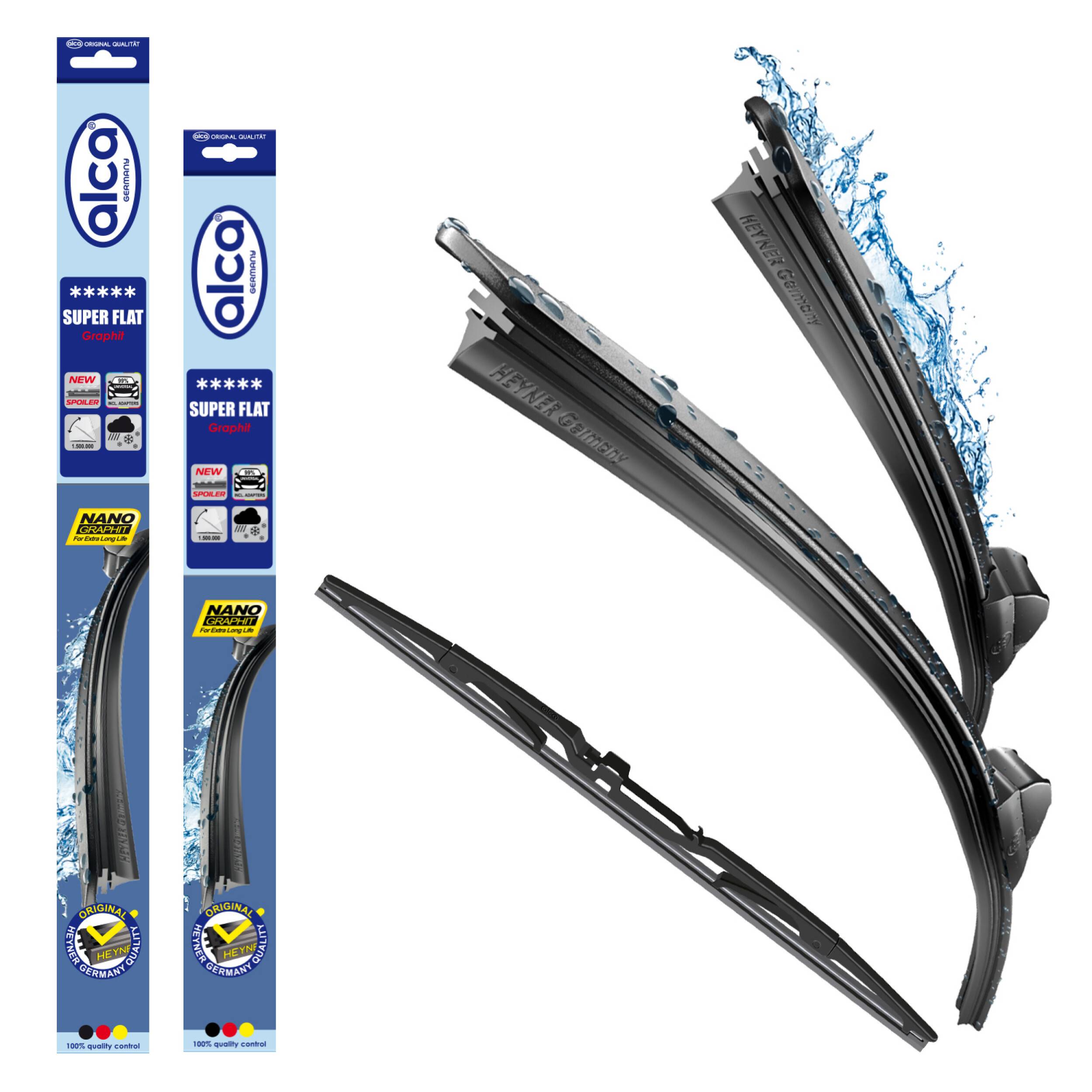 alca® Scheibenwischer Set mit Heckwischer passend für PORSCHE 911 (10.1993 - 09.1997) SUPER FLAT Flachbalkenwischer