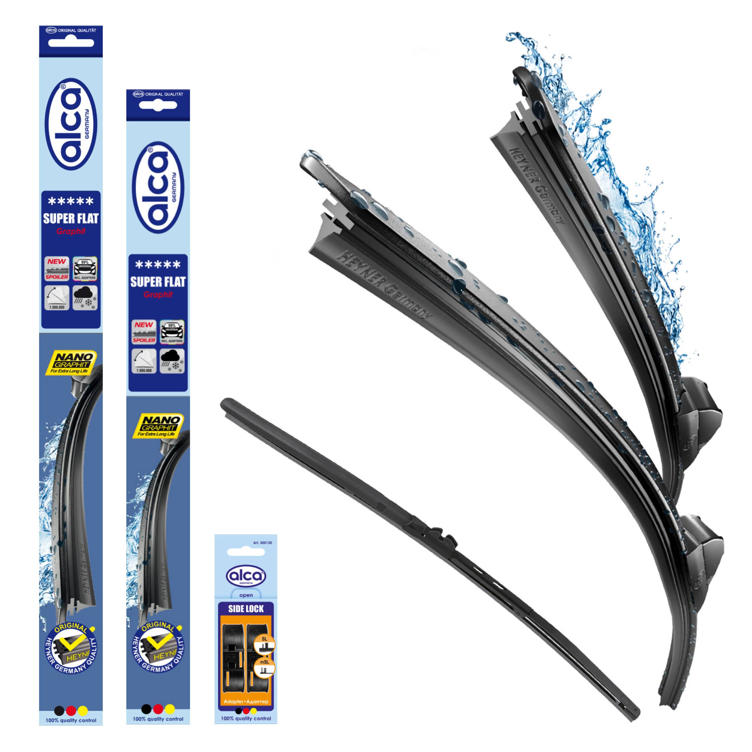 alca® Scheibenwischer Set mit Heckwischer passend für VW TOURAN (11.2006 - 05.2010) SUPER FLAT Flachbalkenwischer