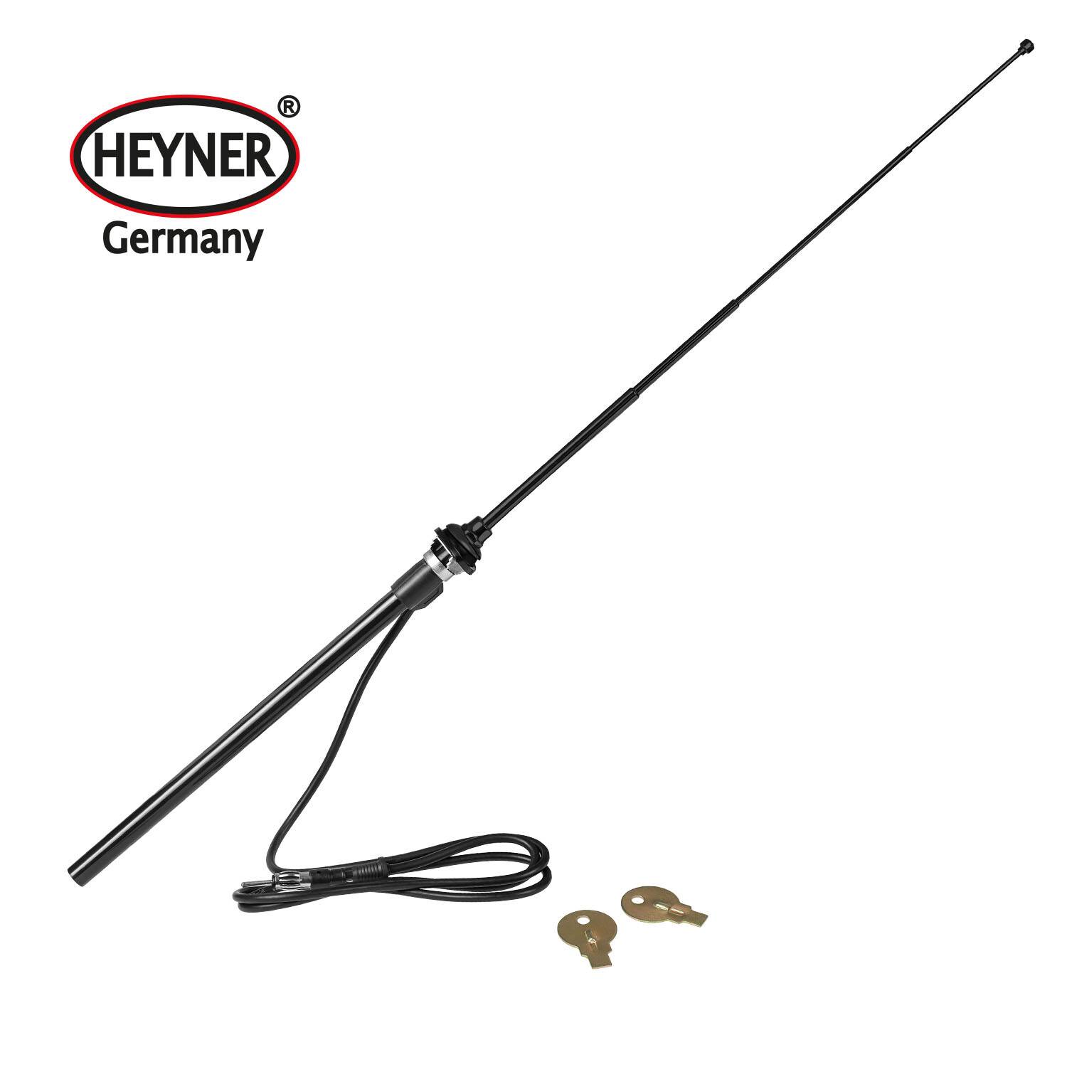 HEYNER® Teleskopantenne schwarz mit DIN-Stecker, UKW/MW, 100 cm Mastlänge Stabantenne ausziehbar bis 100 cm, Geeignet