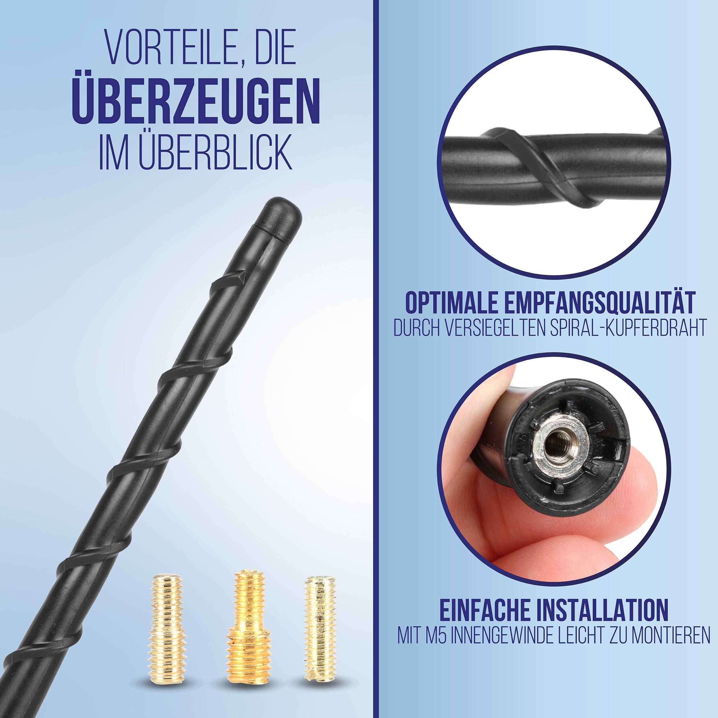 alca® Dachantenne 20 cm kurz für klaren Radioempfang in Ihrem Fahrzeug Kurzstabantenne aus robustem Fiberglas,