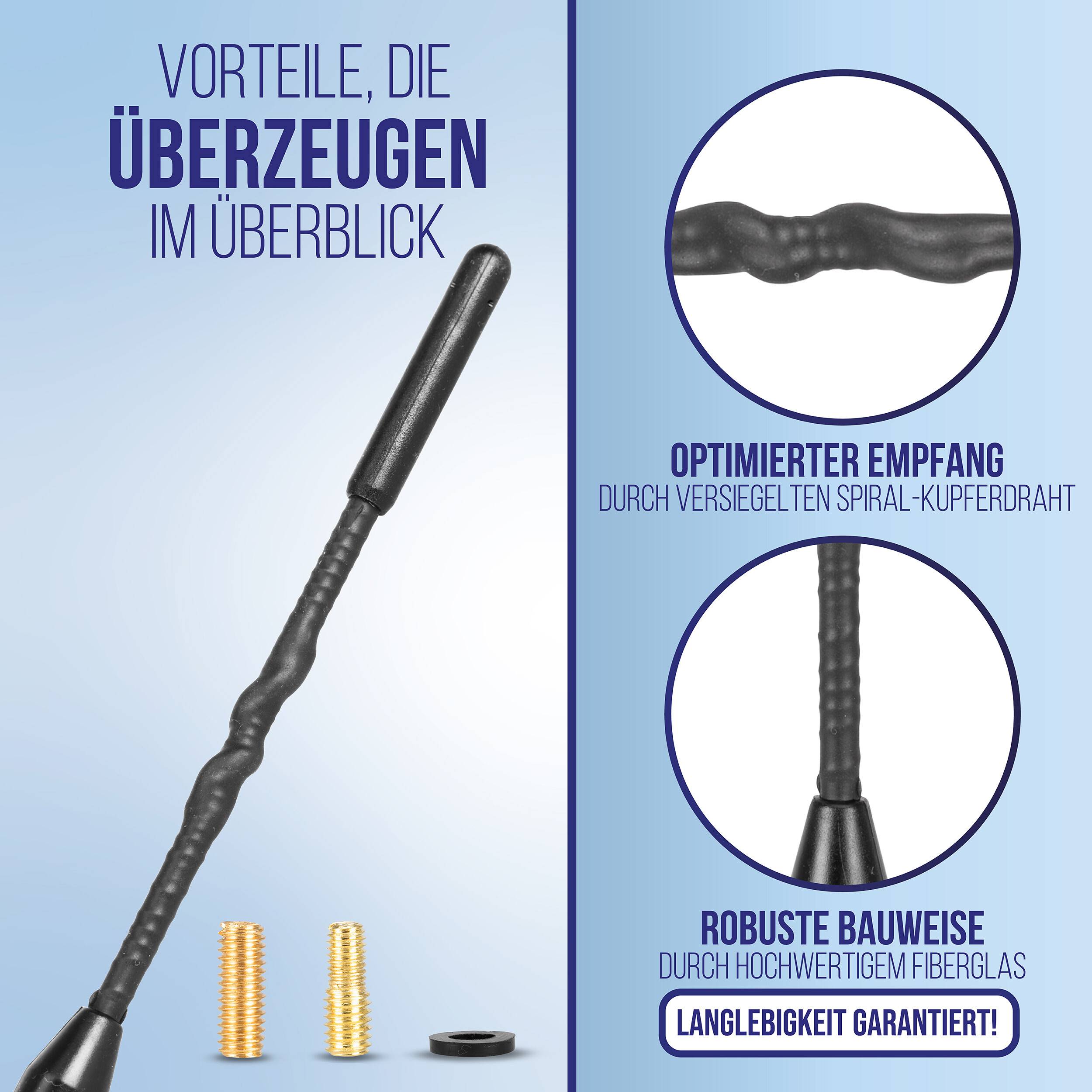 alca® Auto-Dachantenne 23 cm AM/FM, schwarz, inkl. M5 M6 Adapter kurze Spiralantenne, Ersatzstab aus Fiberglas
