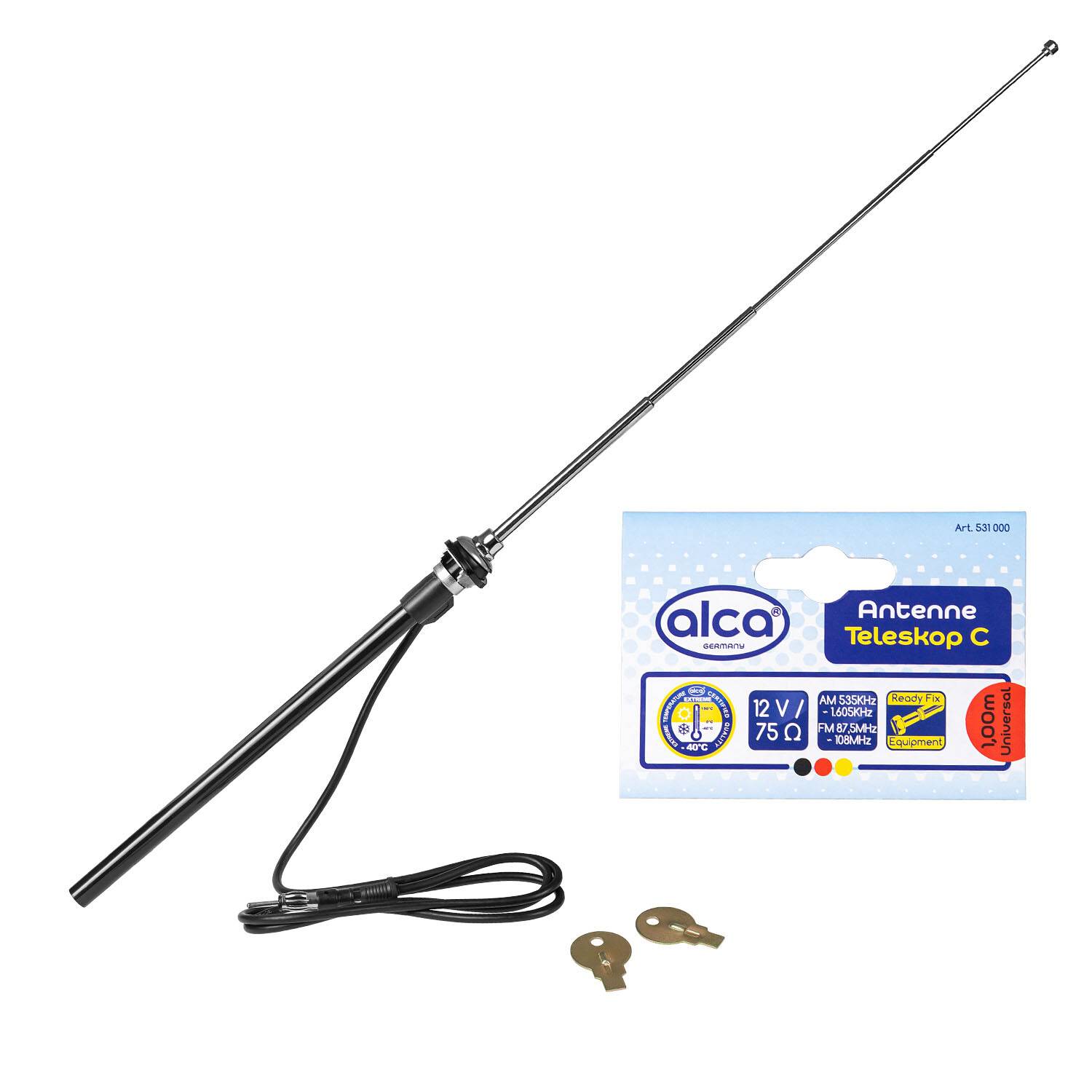 alca® Antenne Teleskop C - Antenne Auto Zubehör für Golf 4, Mini Cooper - UKW/MW Bereiche, 1 m Länge, wasserdicht und