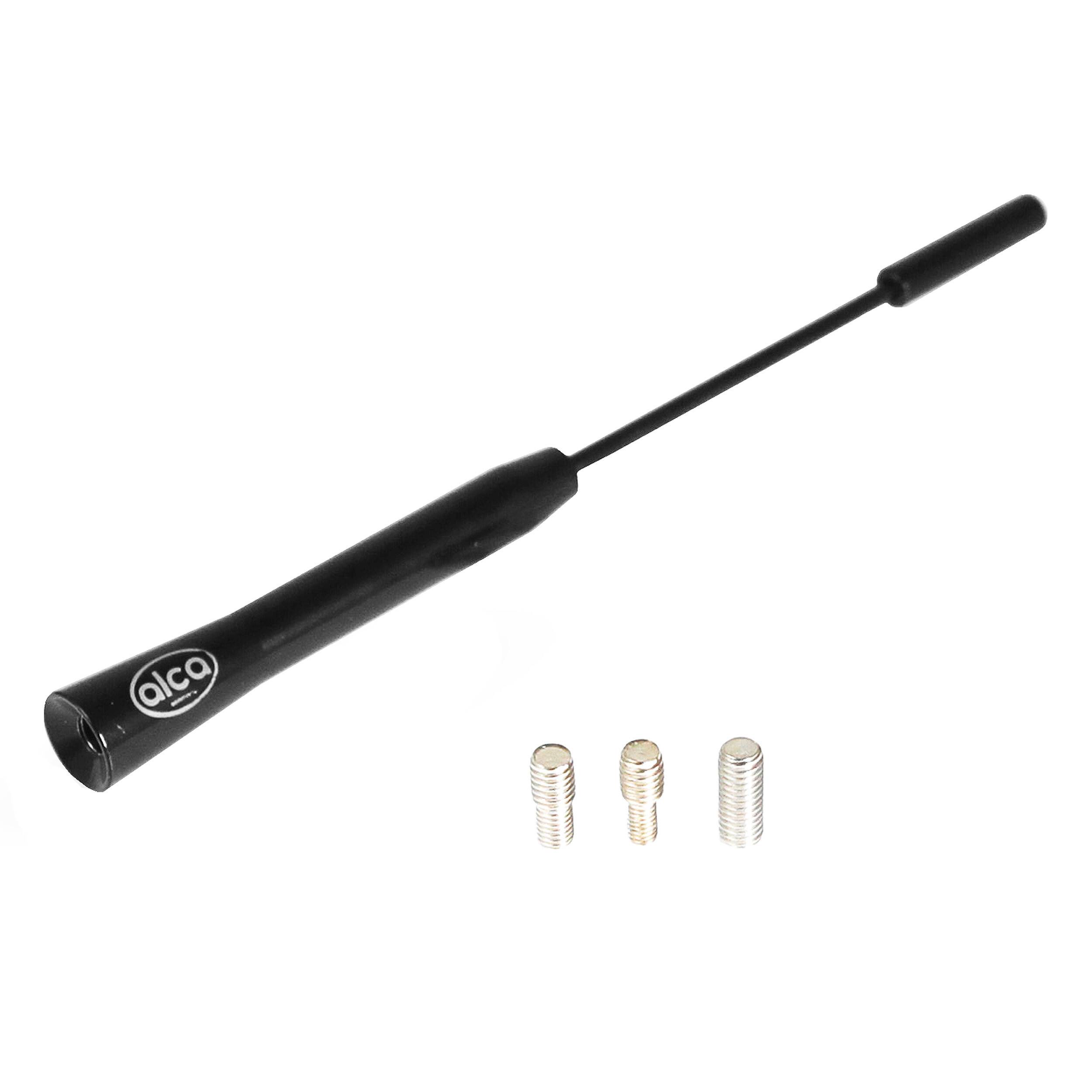 Eine schwarze Autoantennenanlagen mit dem Logo 