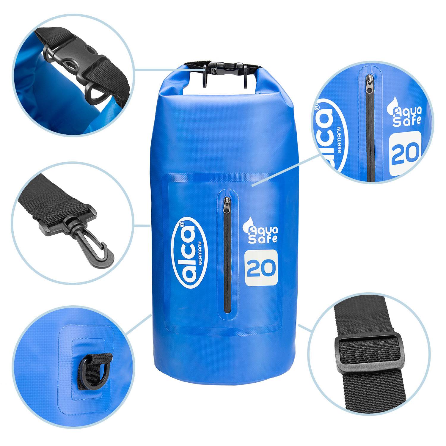alca® Dry Bag wasserdichter Packsack 20L Trockentasche, Roll-Top Verschluss, Tragegurt, extra Tasche