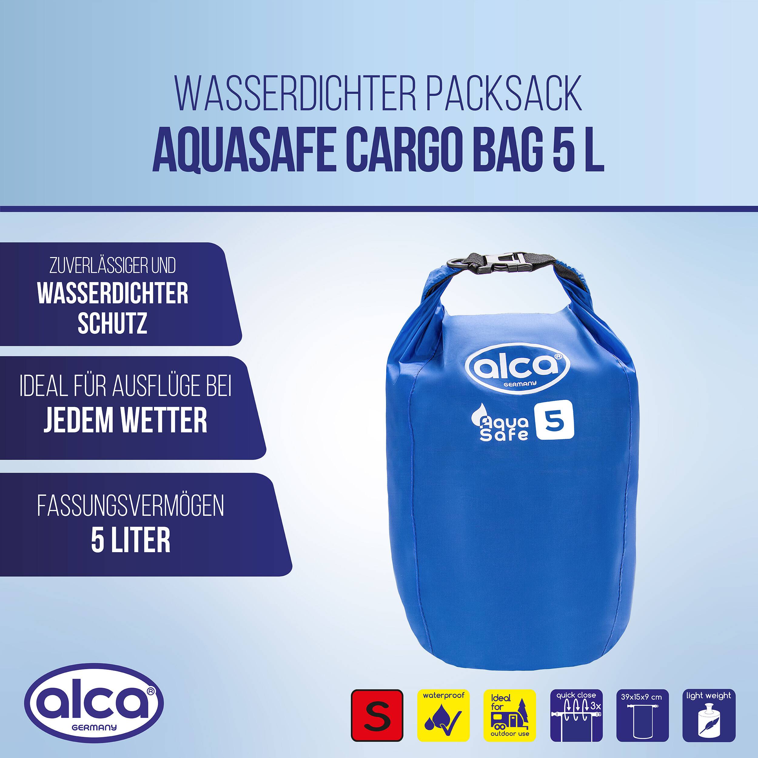 alca® Packsack wassergeschützt 5 l Volumen für Trekking beim Outdoor