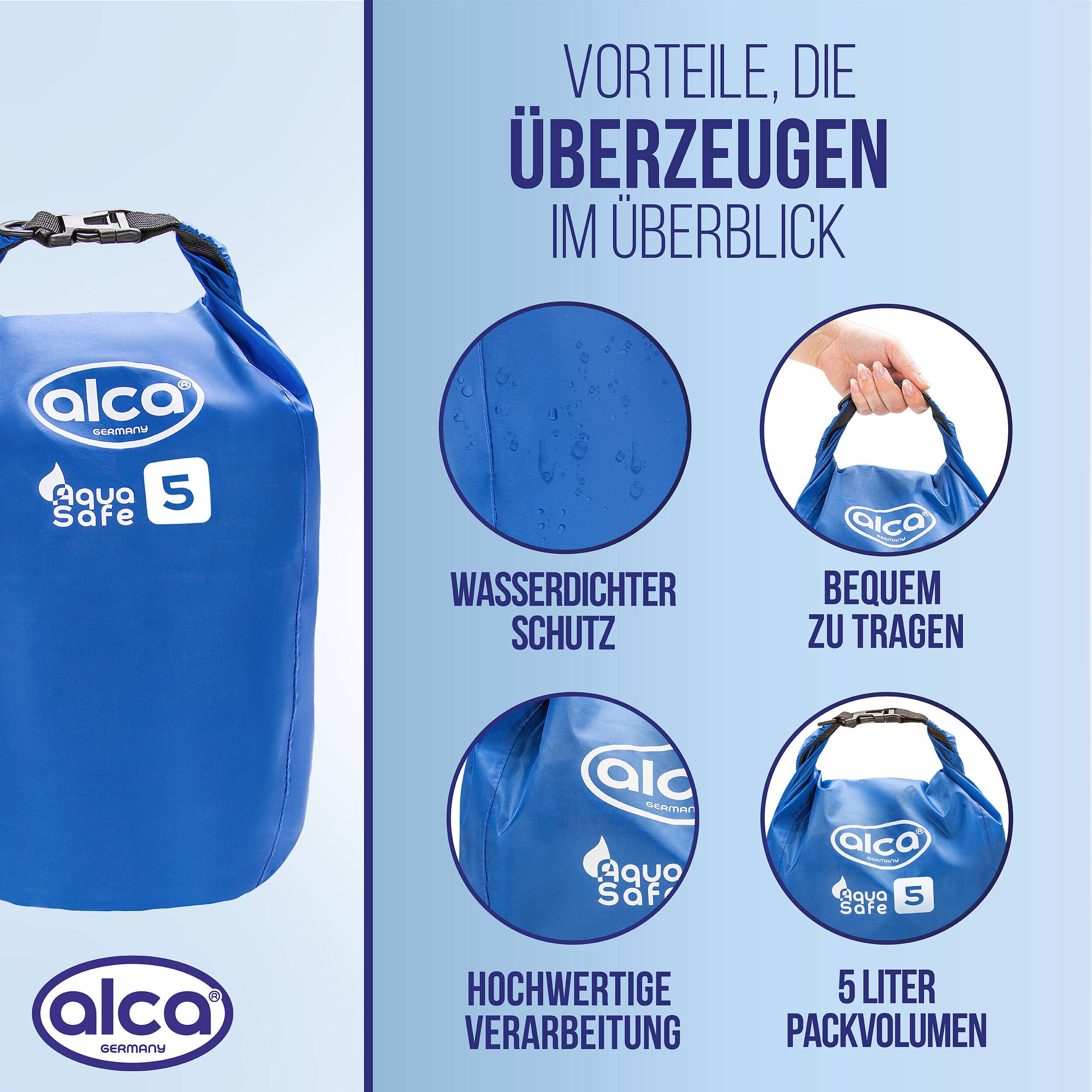 alca® Packsack wassergeschützt 5 l Volumen für Trekking beim Outdoor
