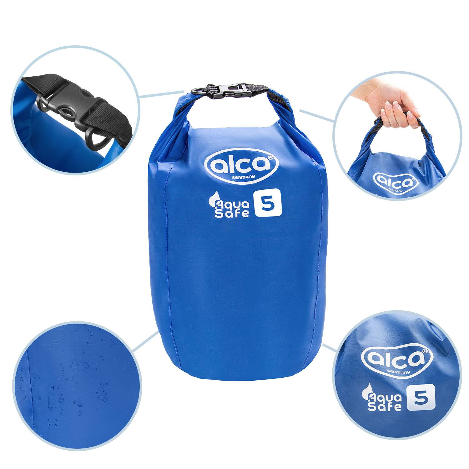 alca® Dry Bag wasserdichter Packsack - 5L Roll-Top Verschluss, wasserdichter Rucksack, Outdoor Tasche