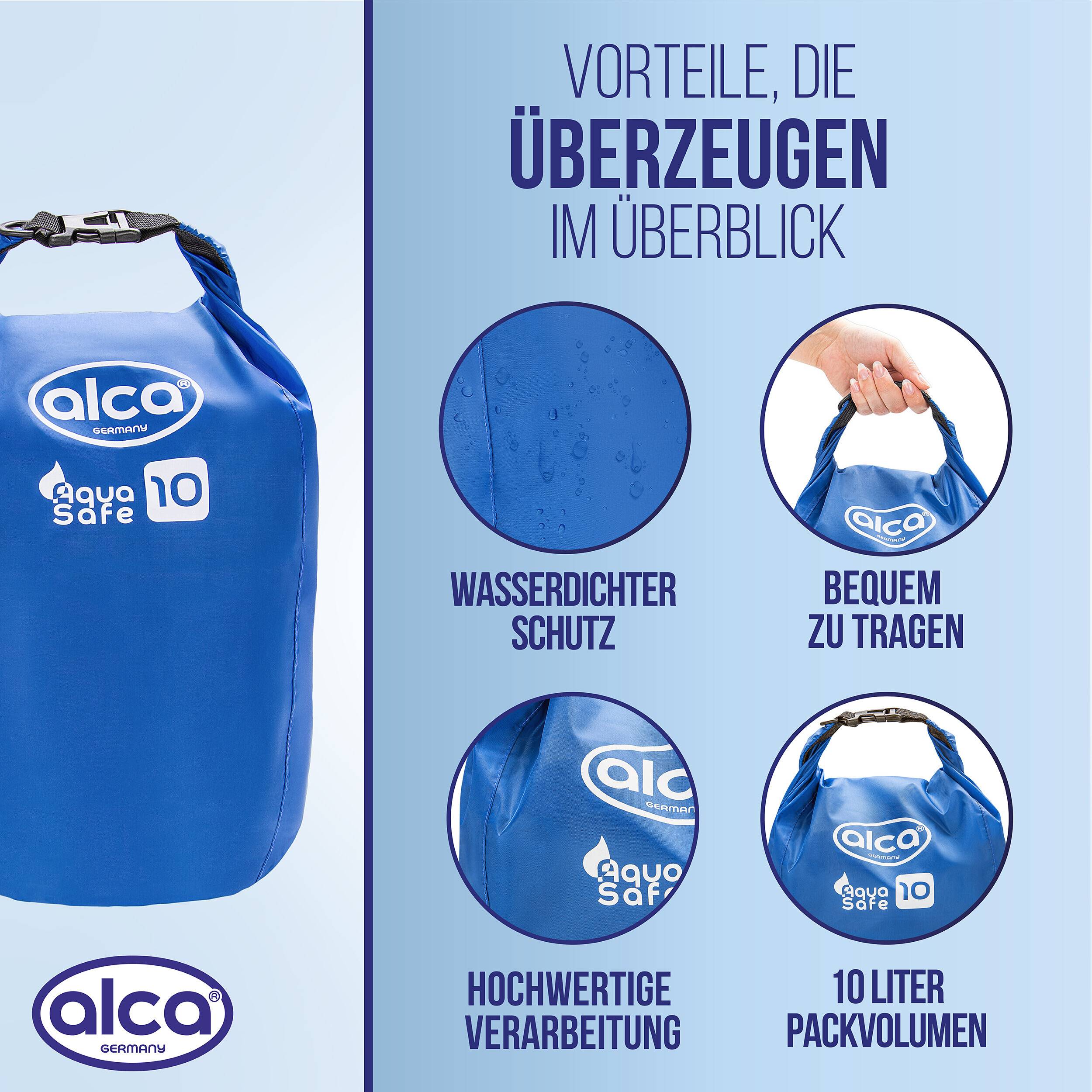 alca® Packsack wassergeschützt 10 l Volumen für Trekking beim Outdoor