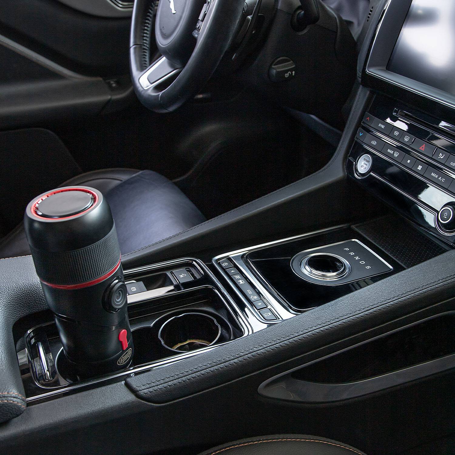 HEYNER® Espressomaschine für 12 V, Auto Cupholder mit 60ml Wassertank Reisekaffeemaschine für Kapseln und Pulver,