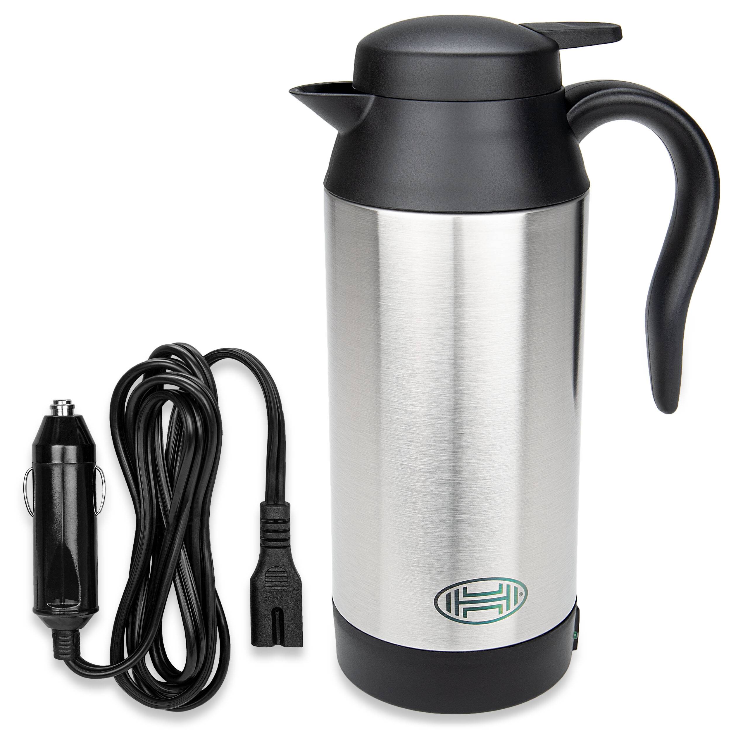 HEYNER® Wasserkocher mit 12 V, 120W, 700ml und Warmhaltefunktion Reisekocher ist doppelwandig isoliert mit