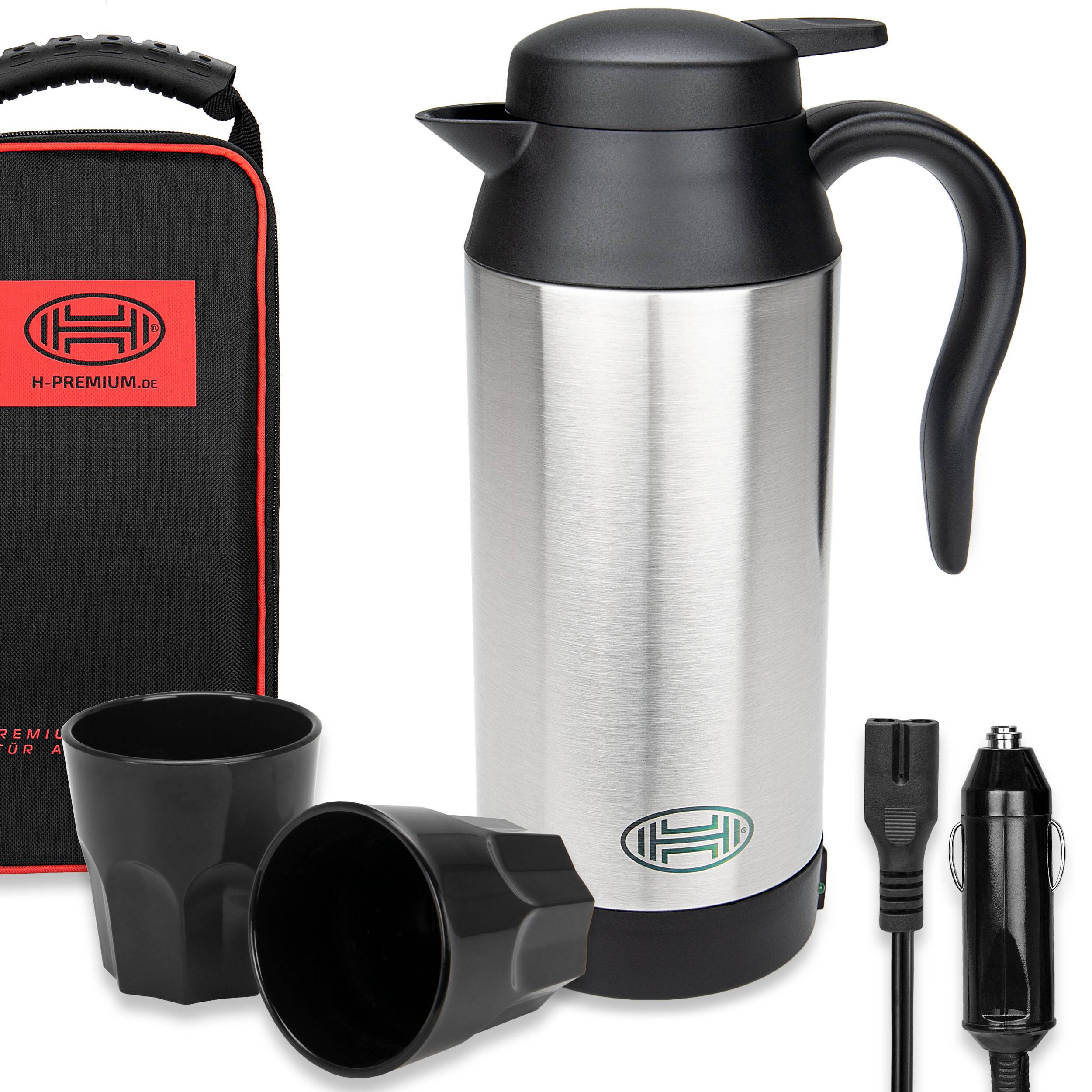 HEYNER® Wasserkocher Auto ThermoVar Black Edition 700ml 12V Tasche Becher 120 W Leistung Warmhaltefunktion 25 min