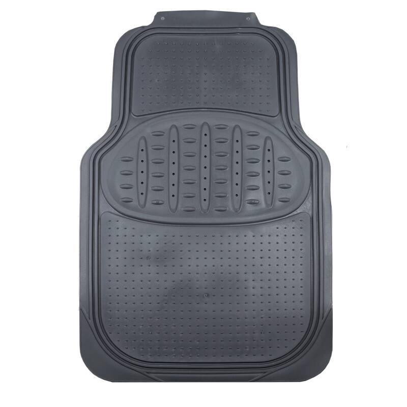 Eine schwarze Gummiauto-Bodenmatte mit einer strukturierten Oberfläche, die für Griffigkeit und Langlebigkeit entwickelt wurde.