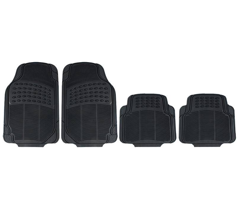 HEYNER® Auto Gummifußmatte 4er-Set schwarz Universal zuschneidbar Gummimatten Gummi-Fußmatten Gummi mit Haltenoppen