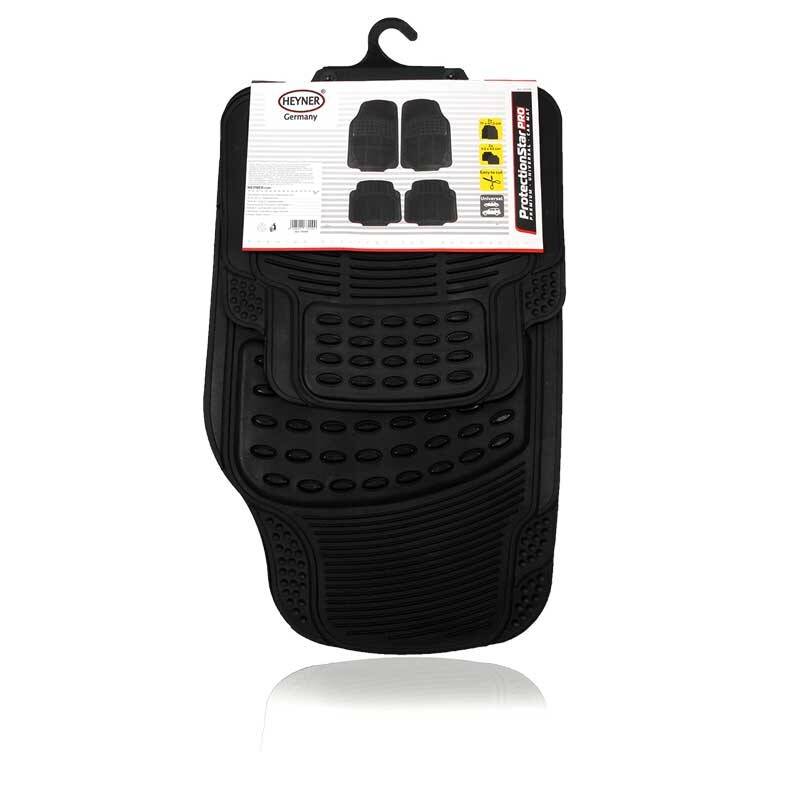 HEYNER® Auto Gummifußmatte 4er-Set schwarz Universal zuschneidbar Gummimatten Gummi-Fußmatten Gummi mit Haltenoppen