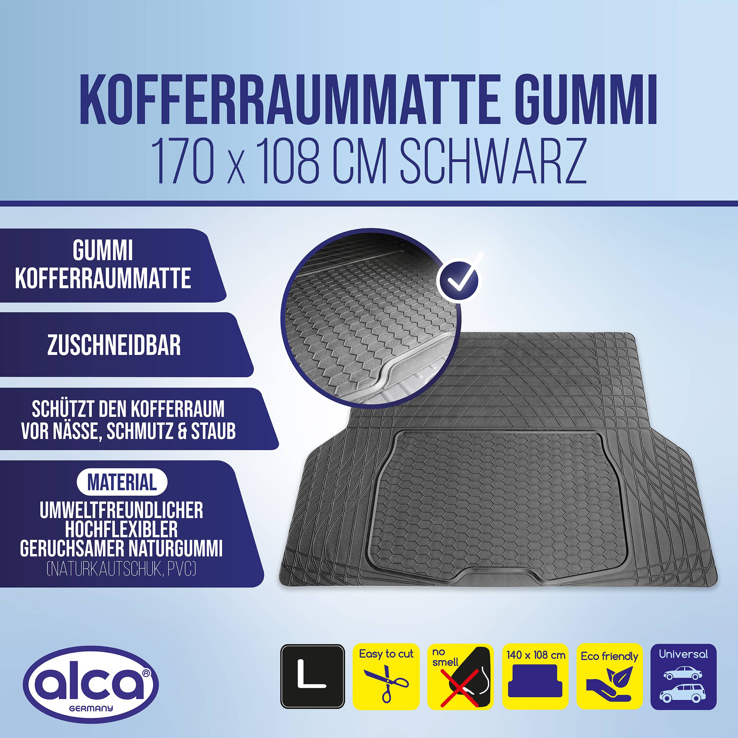 Kofferraummatte Gummi 170 x 108 cm Schwarz