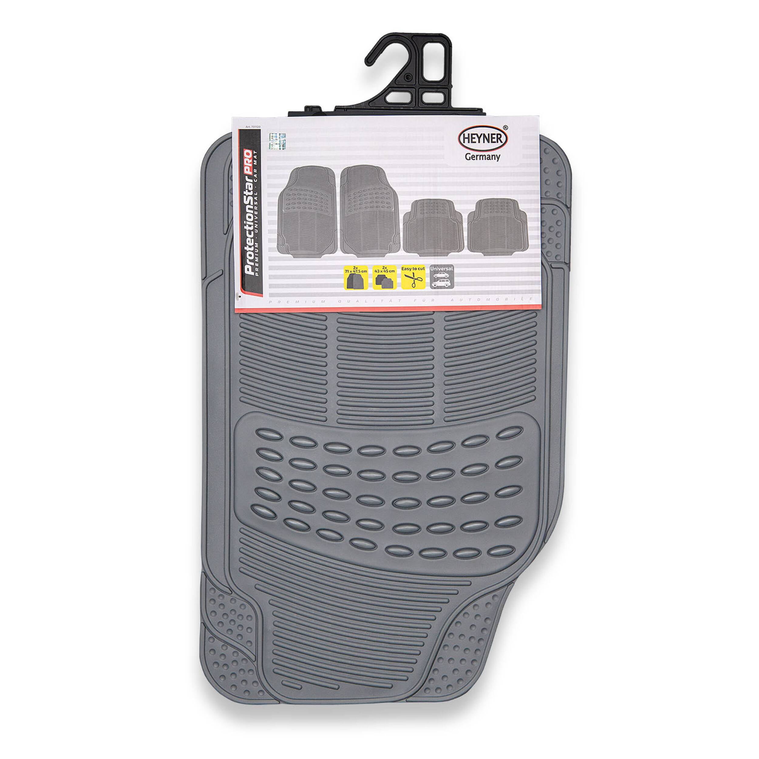 HEYNER® Auto Fußmatte 4er-Set grau Universal zuschneidbar Gummimatten Gummi-Fußmatten Gummi mit Haltenoppen Fahrer