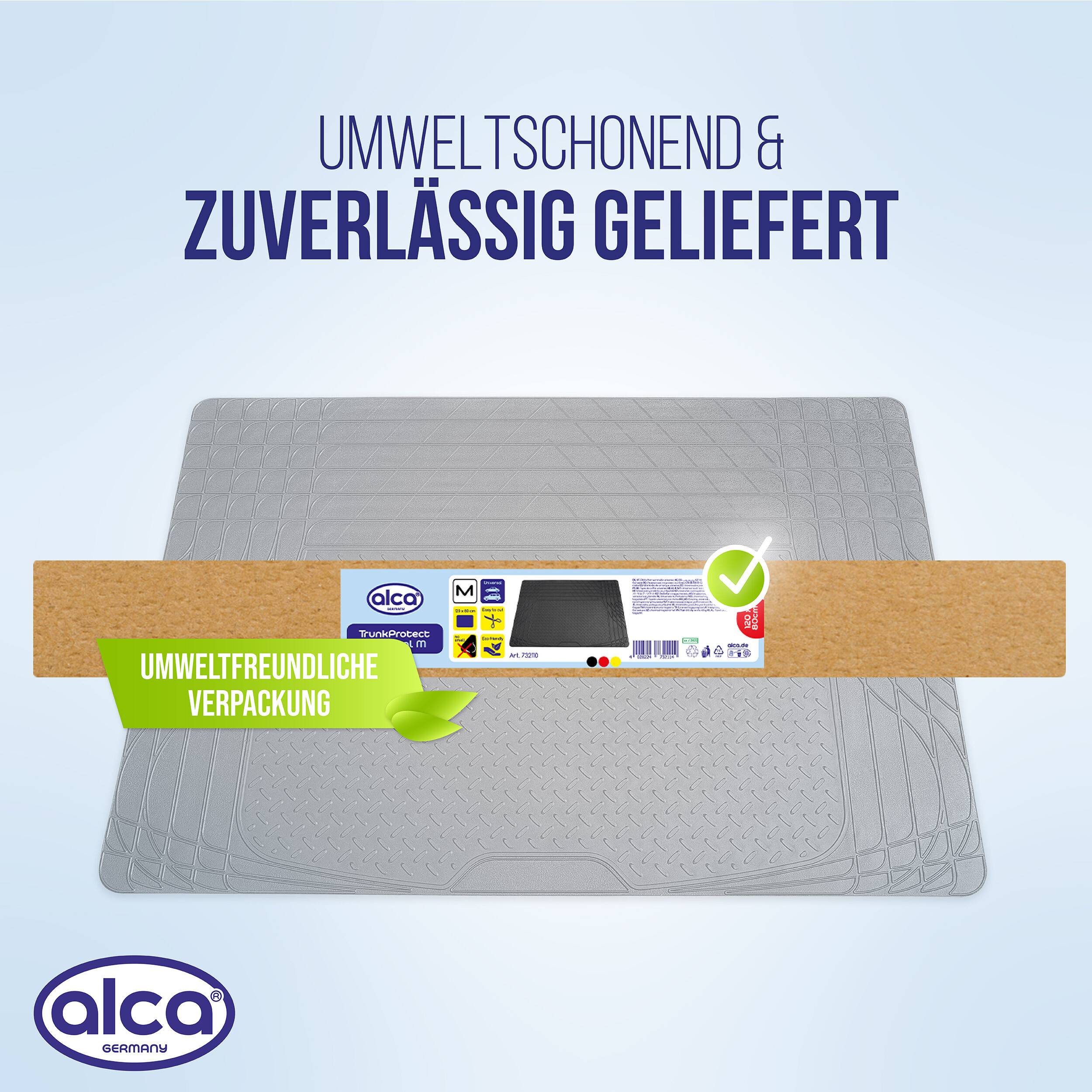 alca® Kofferraummatte Gummi 120x80 cm I zuschneidbar I rutschfest I Schutzmatte für Kofferraum I schwarz I für PKW, SUV,