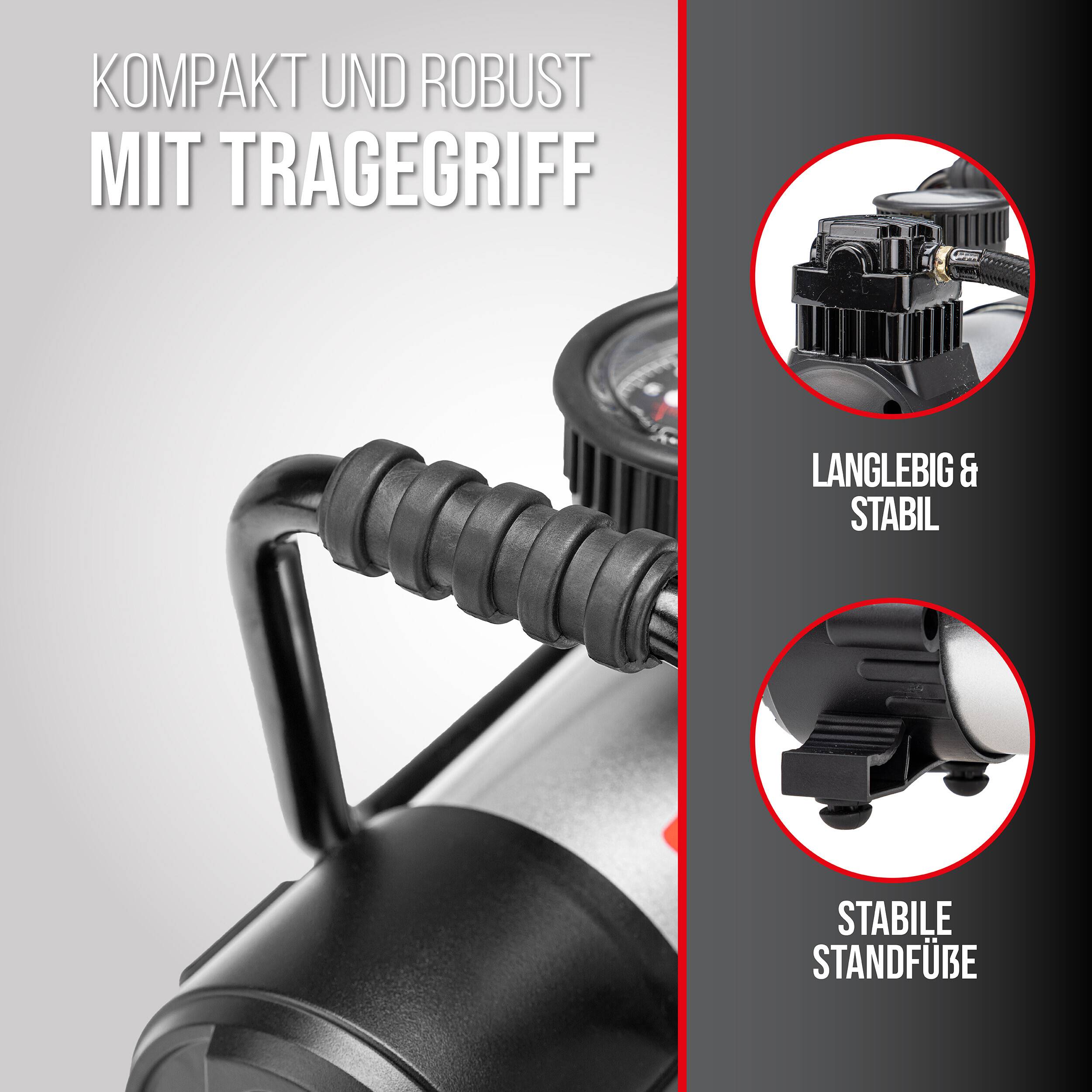 HEYNER® Minikompressor 12 V Luftpumpe für Autoreifen mit Druckanzeige Integrierte SMD Arbeitsleuchte, 9 Bar