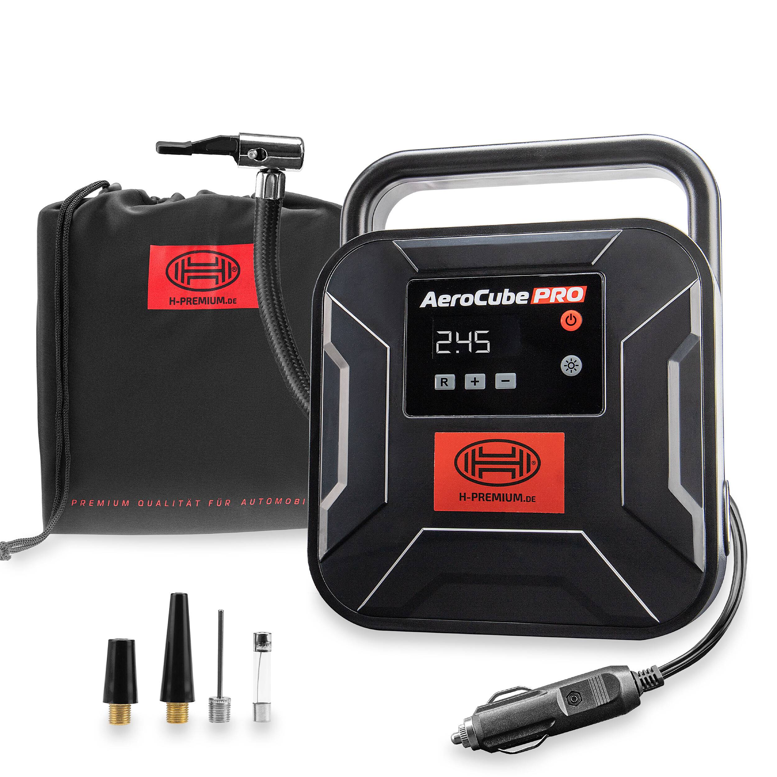 HEYNER® Kompressor mini I Tasche I 12V/120W Druckluft 10 bar/150PSI Digitales Manometer I LED Beleuchtung I elektrische