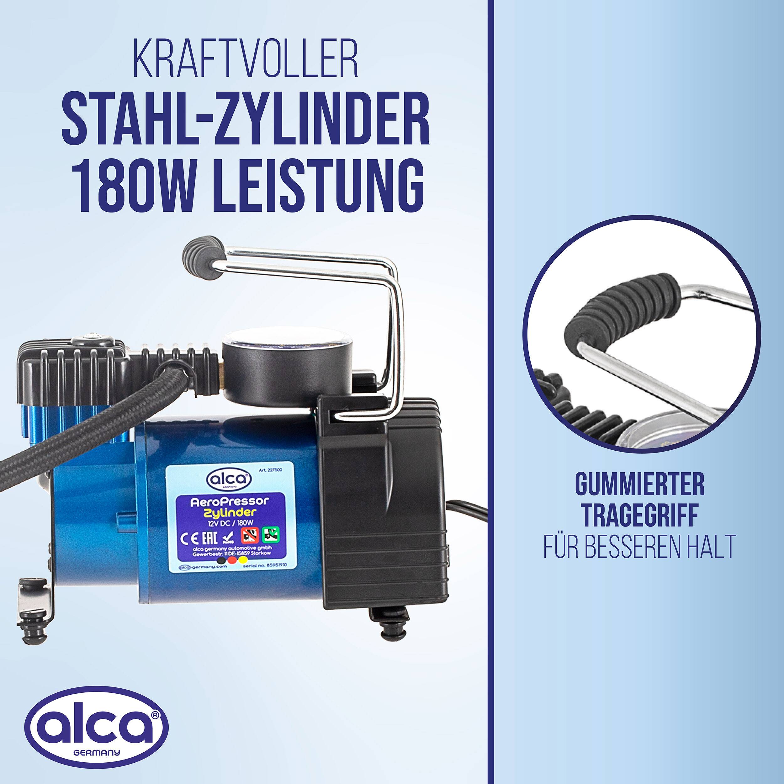 alca® Kompressor 12 V 10 bar 35 L/min 180 W LED Elektro Luftpumpe für Kfz-Zigarettenanzünder mit einem