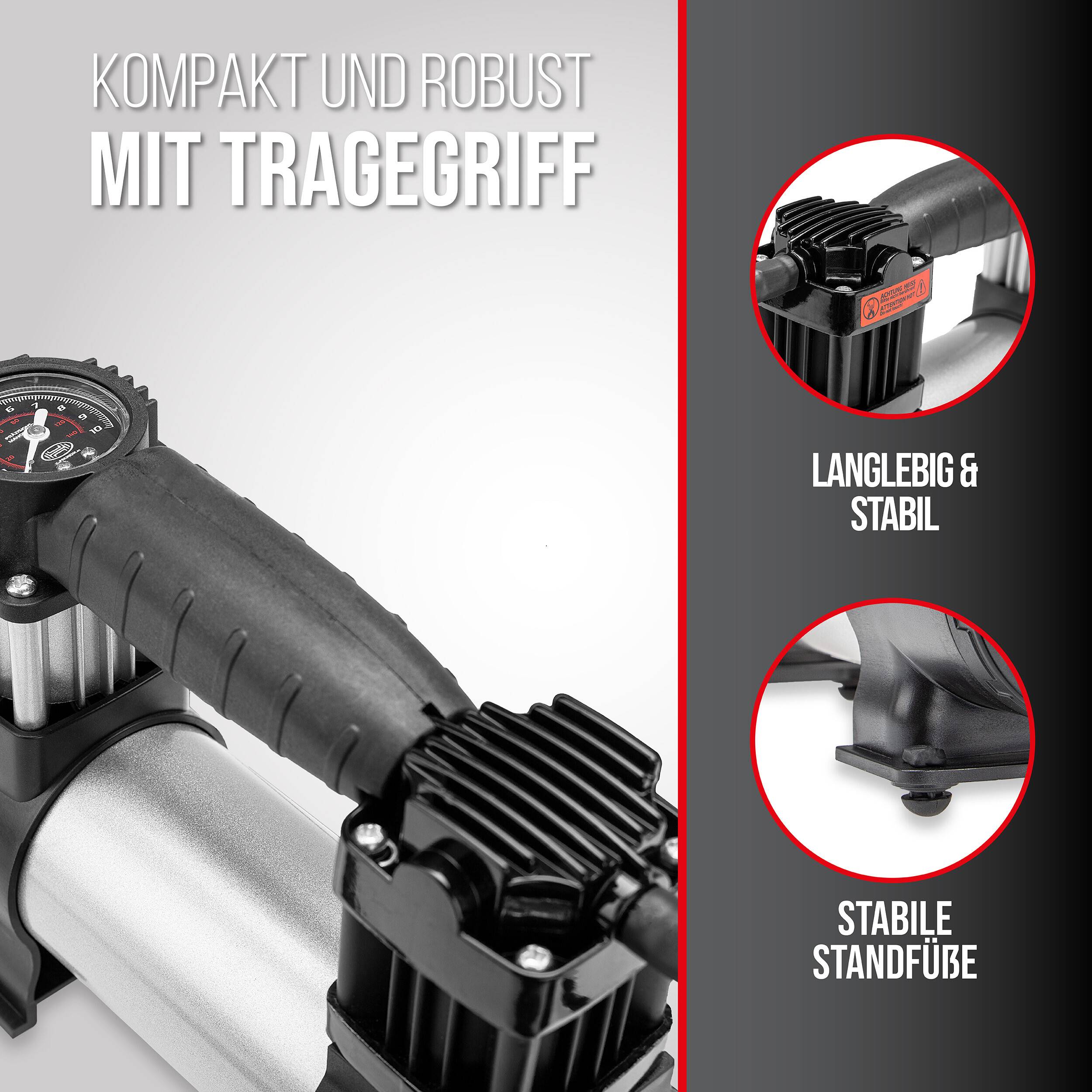 HEYNER® Auto Kompressor elektrische Luftpumpe minikompressor 10 bar 12V LED Beleuchtung