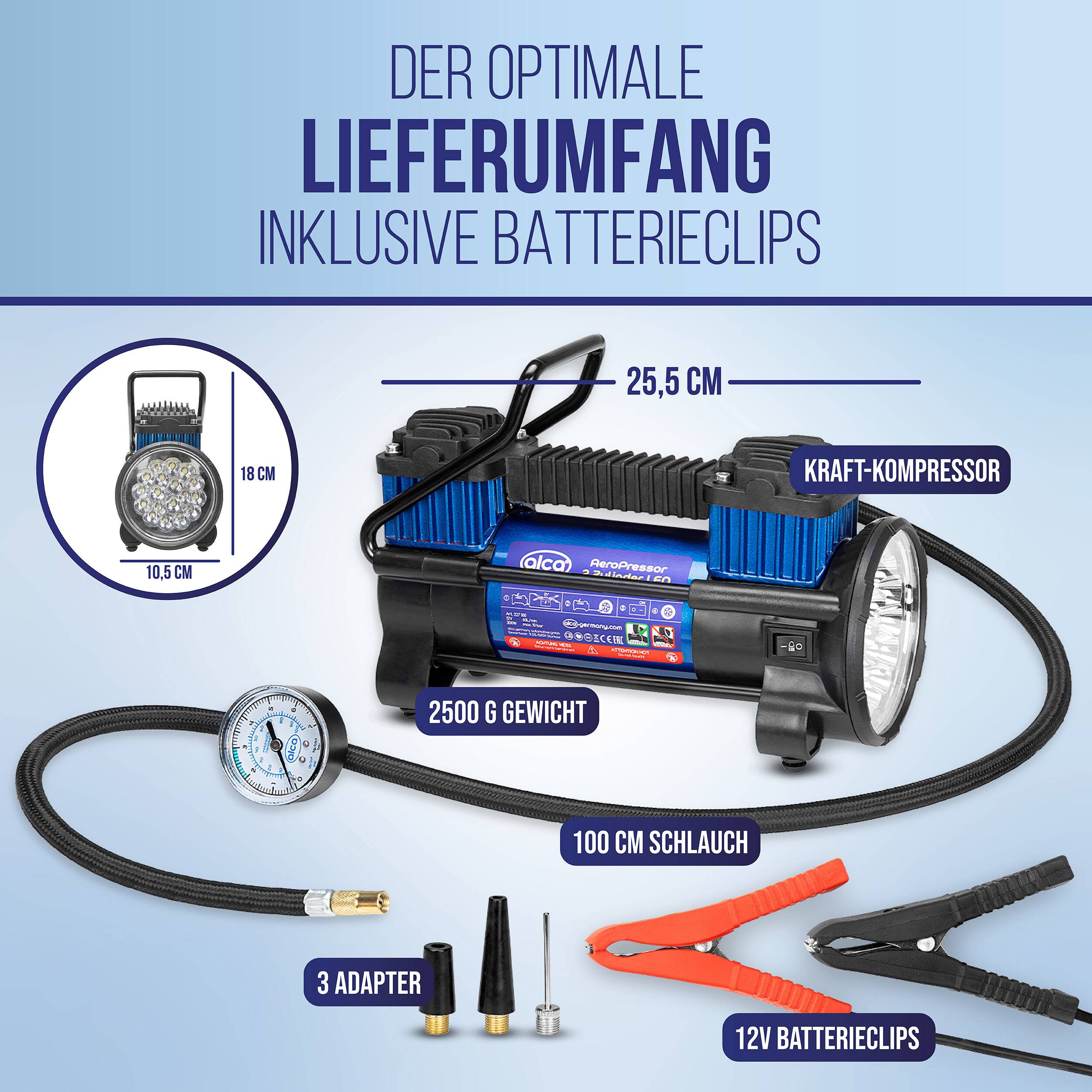 alca® Kompressor, Autokompressor, Luftkompressor mit Licht, 10 bar,
