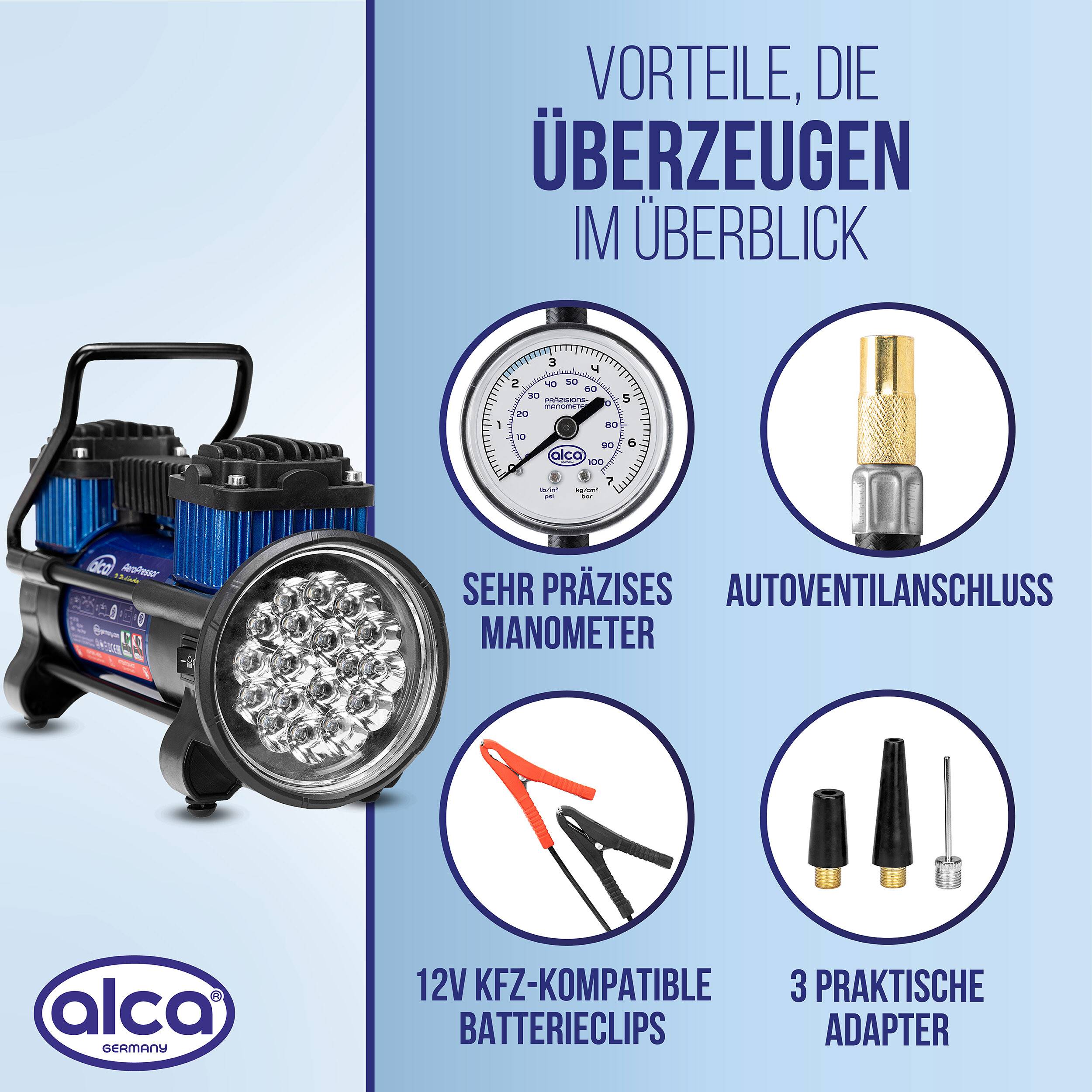 alca® Kompressor, Autokompressor, Luftkompressor mit Licht, 10 bar,