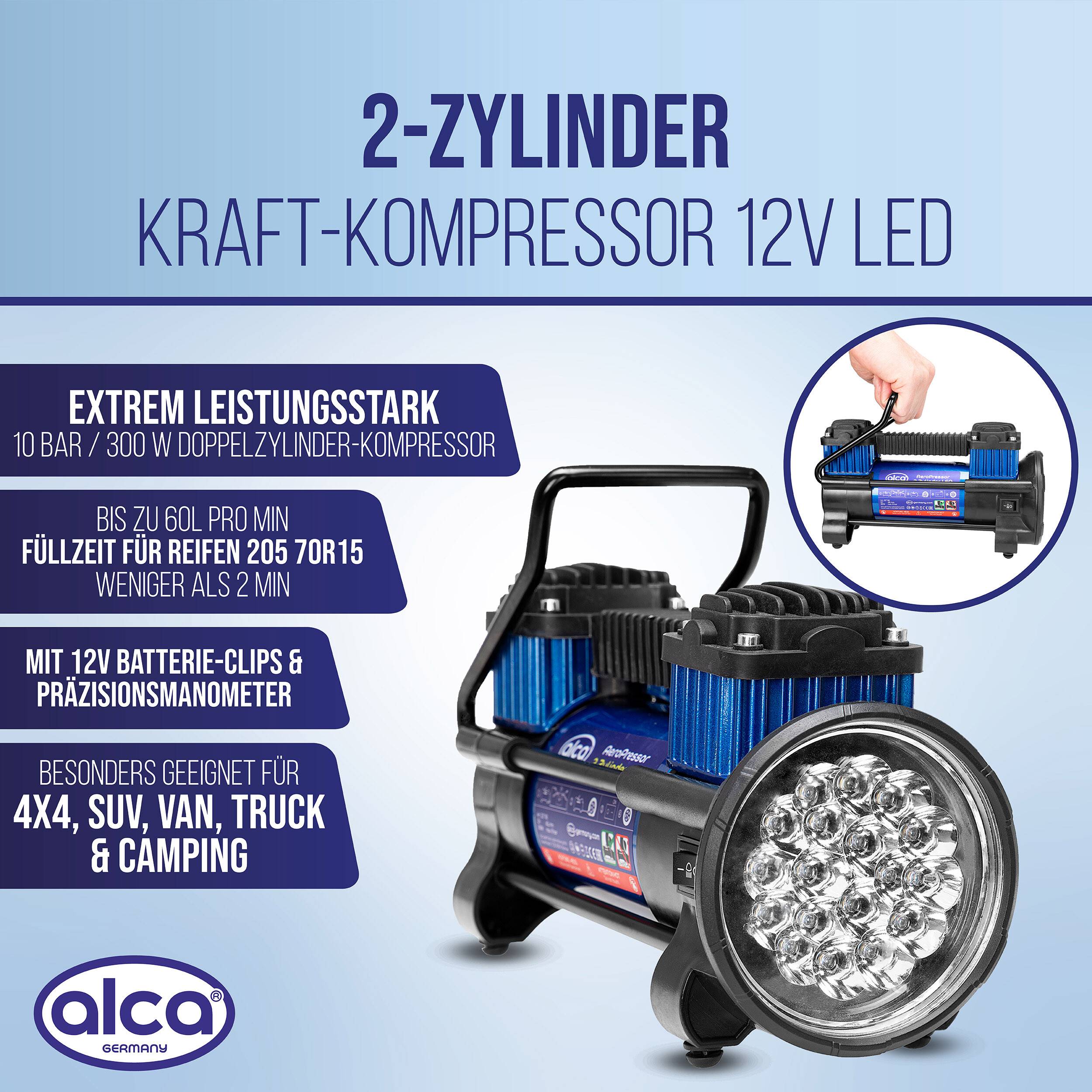 alca® Kompressor, Autokompressor, Luftkompressor mit Licht, 10 bar,