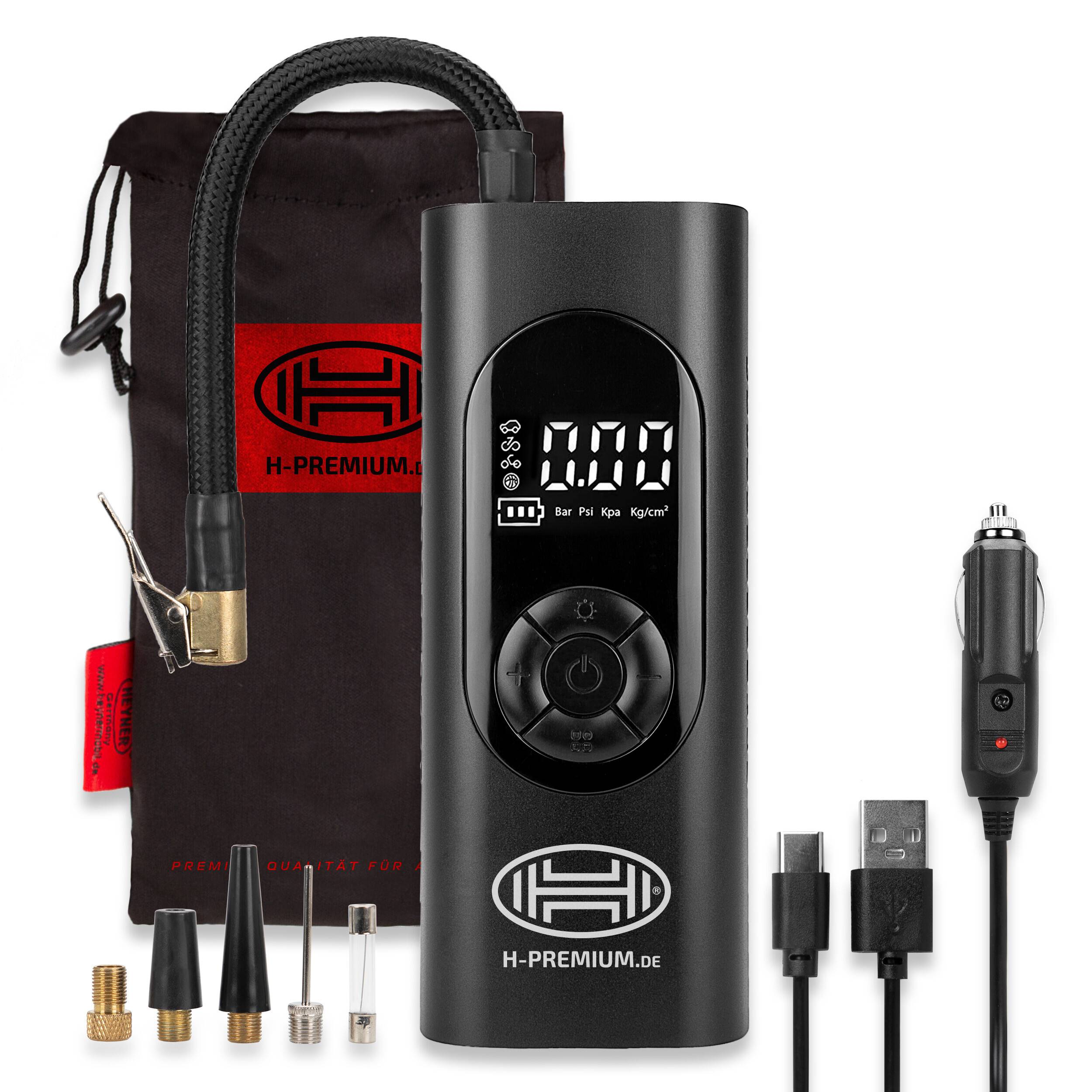 HEYNER® Luftkompressor mit 6000 mAh Akku 10 bar, Auto-Stopp & LCD-Anzeige Livebetrieb über 12 V am Fahrzeug, Powerbank