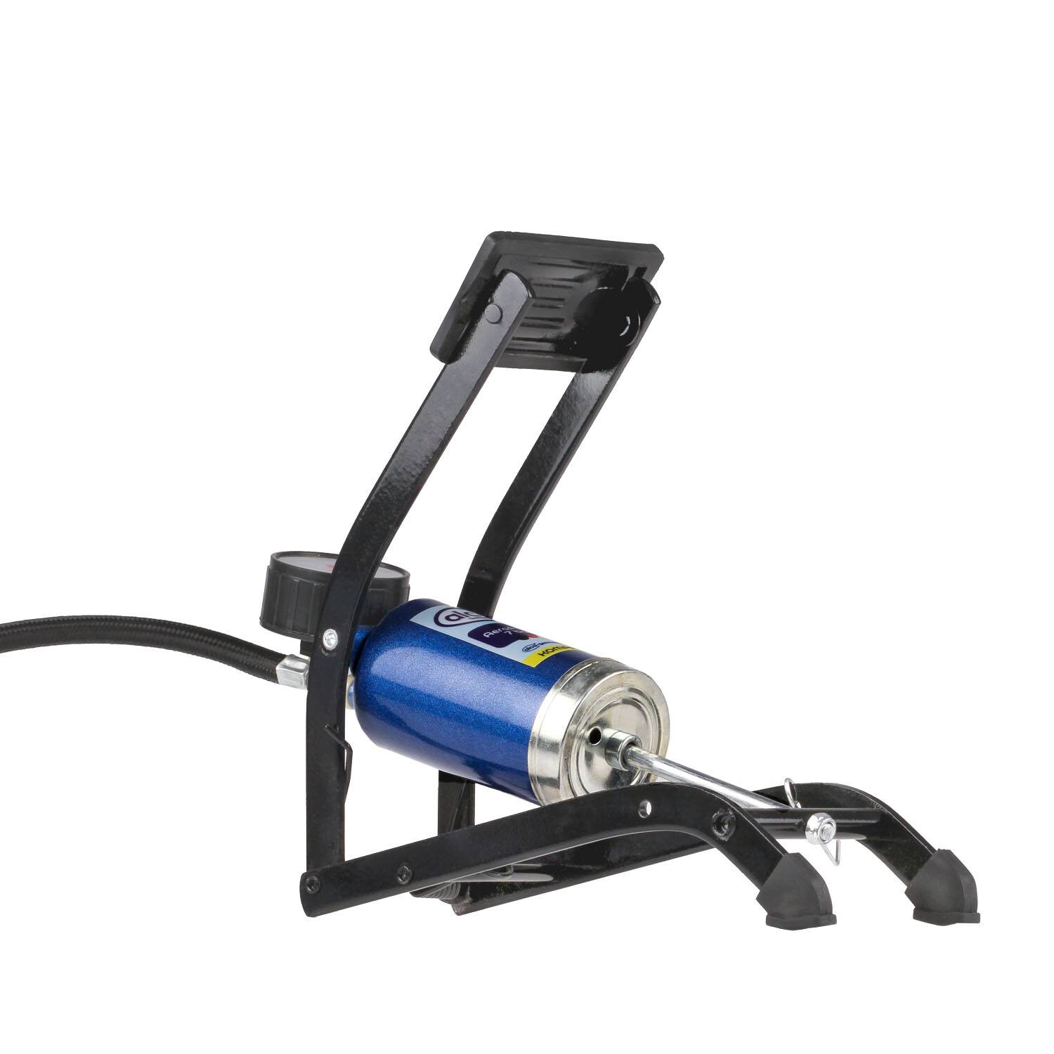 alca® Kompakt-Fußluftpumpe 7 bar mit Präzisionsmanometer für Fahrzeugreifen Zylinder aus Stahl, Rahmen aus robustem